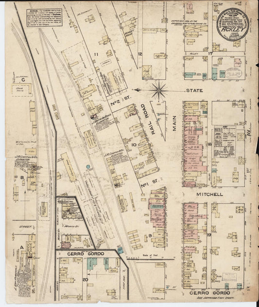 Sanborn Fire Insurance Map from Ackley, Hardin and Franklin Counties, Iowa (1883), Sheet #0001 - Historic Sanborn Fire Insurance Map Print, vintage old map wall art
