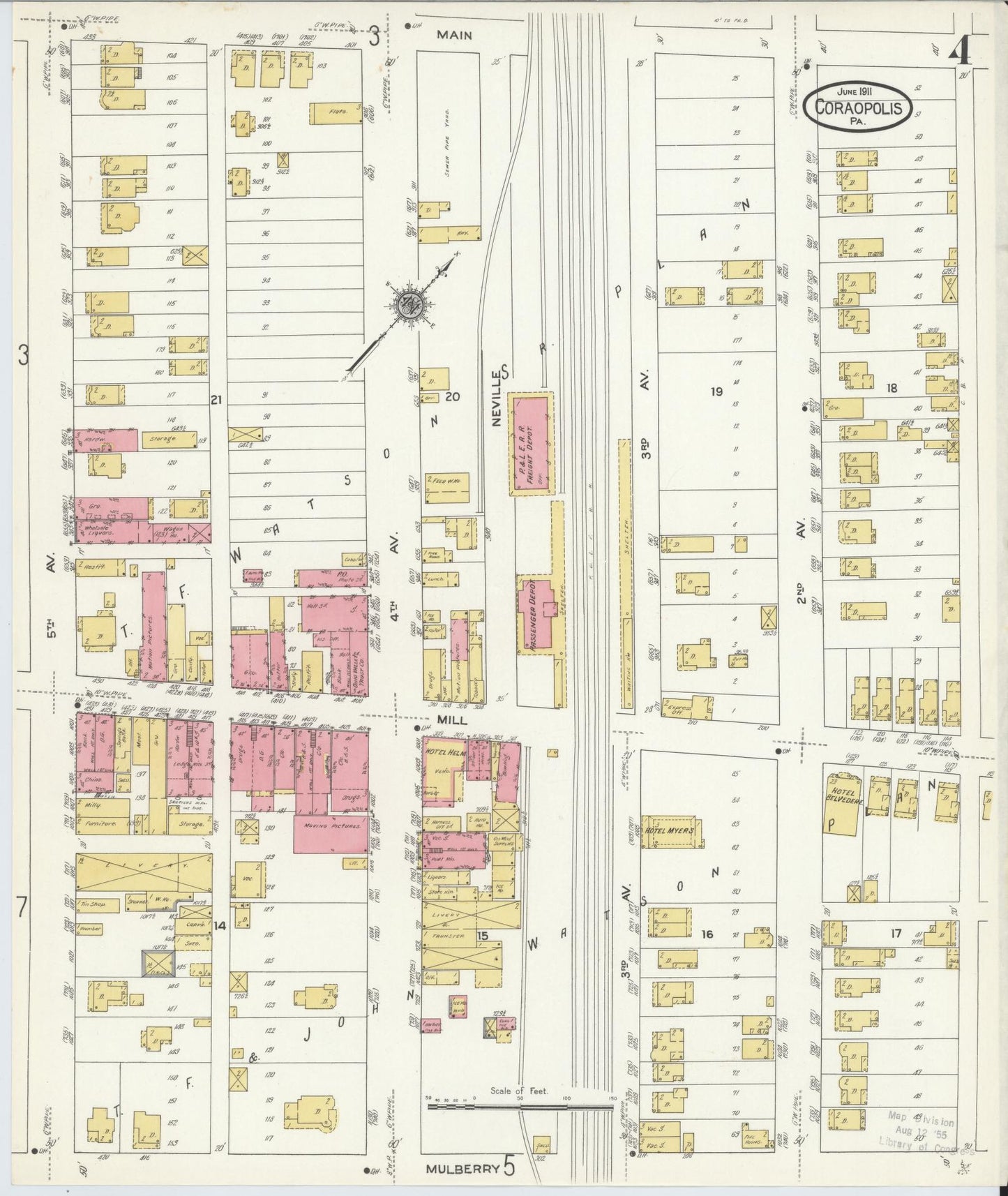 Sanborn Fire Insurance Map from Coraopolis, Allegheny County, Pennsylvania (1911), Sheet #0004 - Historic Sanborn Fire Insurance Map Print, vintage old map wall art, antique decor, genealogy gift, Pennsylvania Pennsylvania map
