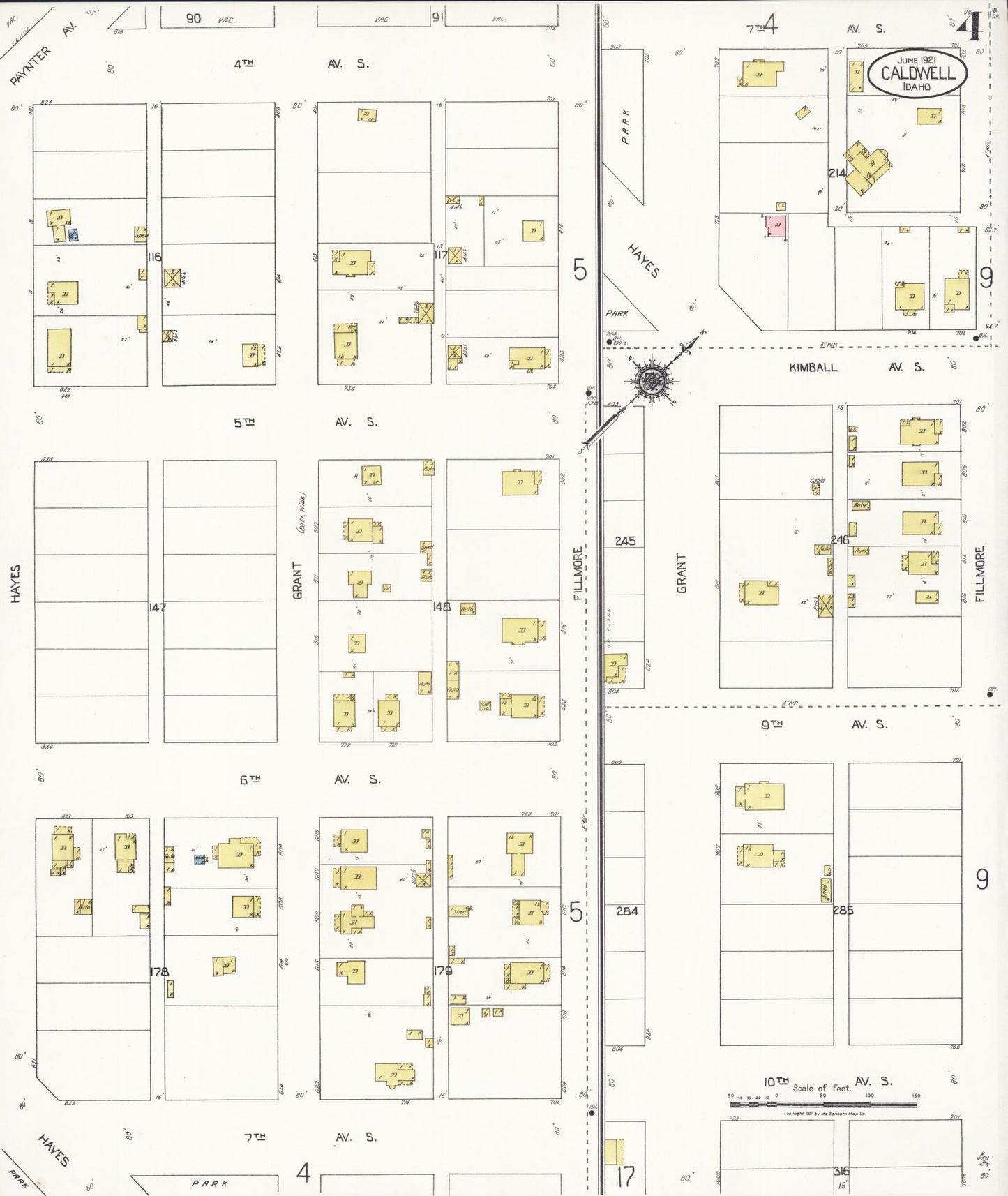 Sanborn Fire Insurance Map from Caldwell, Canyon County, Idaho (1921), Sheet #0004 - Historic Sanborn Fire Insurance Map Print, vintage old map wall art, antique decor, genealogy gift, Idaho Idaho map