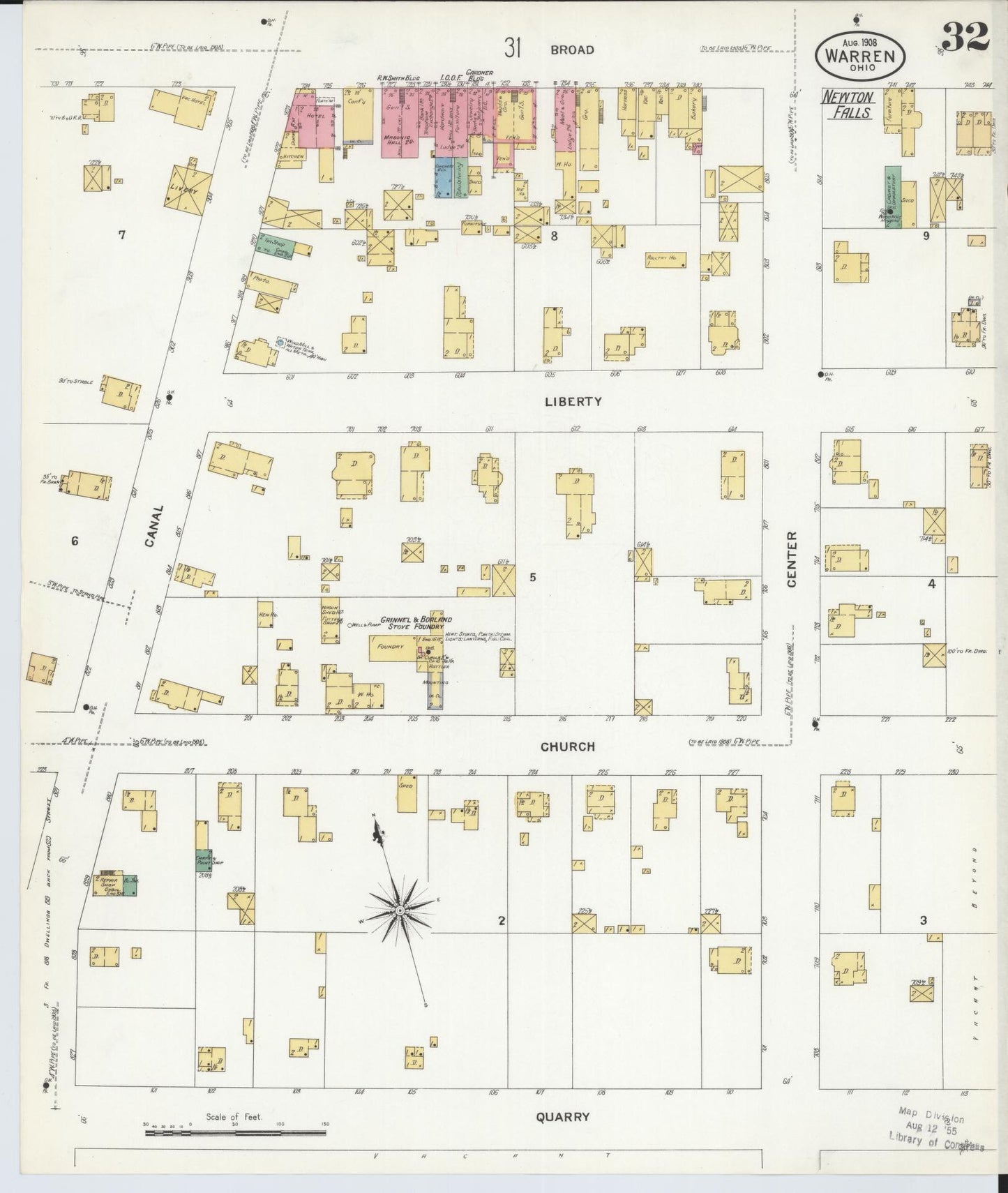 Sanborn Fire Insurance Map from Warren, Trumbull County, Ohio (1908), Sheet #0032 - Historic Sanborn Fire Insurance Map Print, vintage old map wall art, antique decor, genealogy gift, Ohio Ohio map