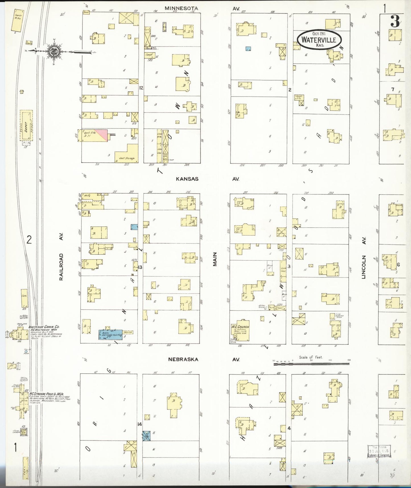 Sanborn Fire Insurance Map from Waterville, Marshall County, Kansas (1911), Sheet #0003 - Complete Map Set gallery image, historic Sanborn map, vintage wall art, Kansas Kansas