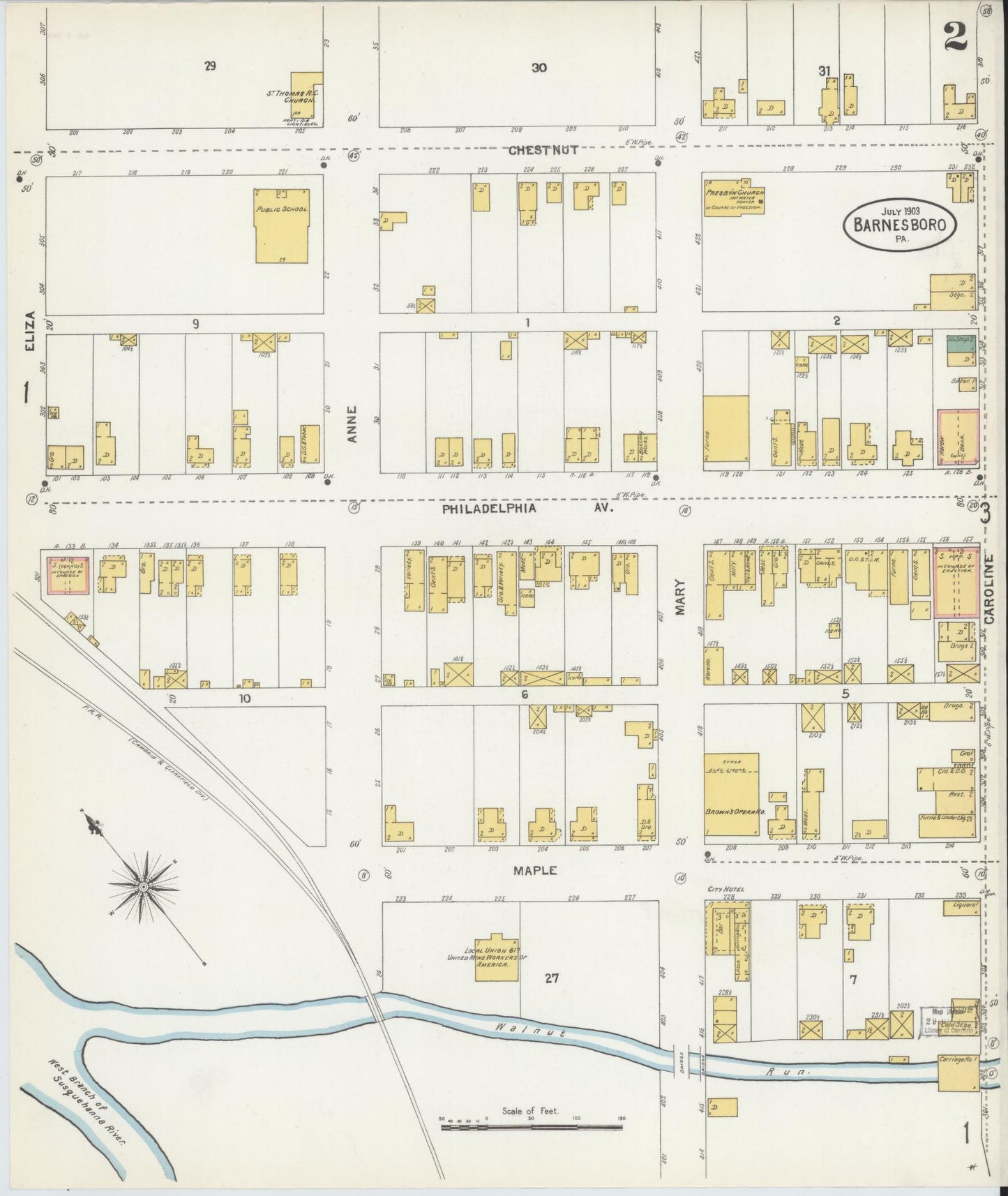 Sanborn Fire Insurance Map from Barnesboro, Cambria County, Pennsylvania (1903), Sheet #0002 - Historic Sanborn Fire Insurance Map Print, vintage old map wall art, antique decor, genealogy gift, Pennsylvania Pennsylvania map