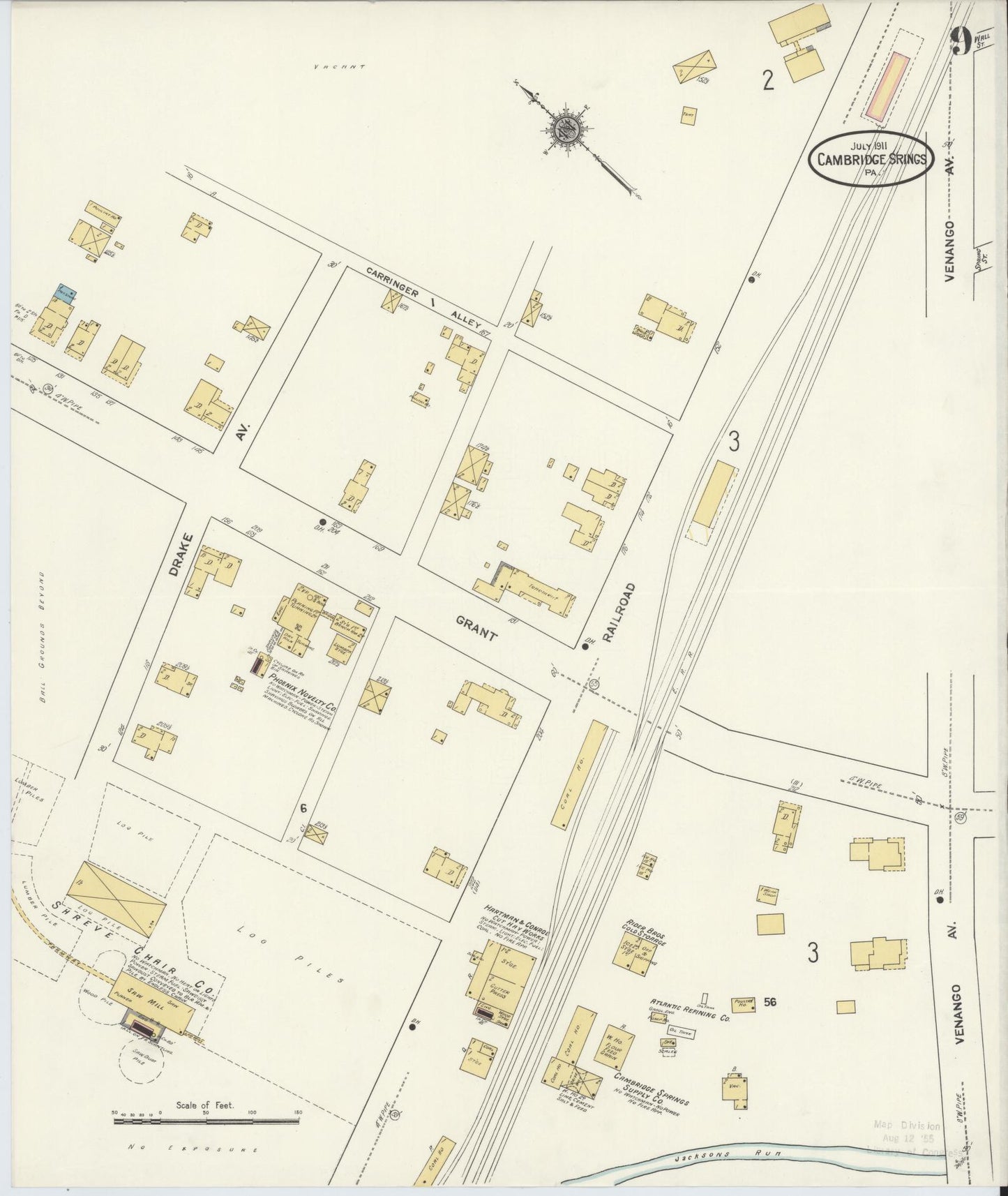 Sanborn Fire Insurance Map from Cambridge Springs, Crawford County, Pennsylvania (1911), Sheet #0009 - Historic Sanborn Fire Insurance Map Print, vintage old map wall art, antique decor, genealogy gift, Pennsylvania Pennsylvania map