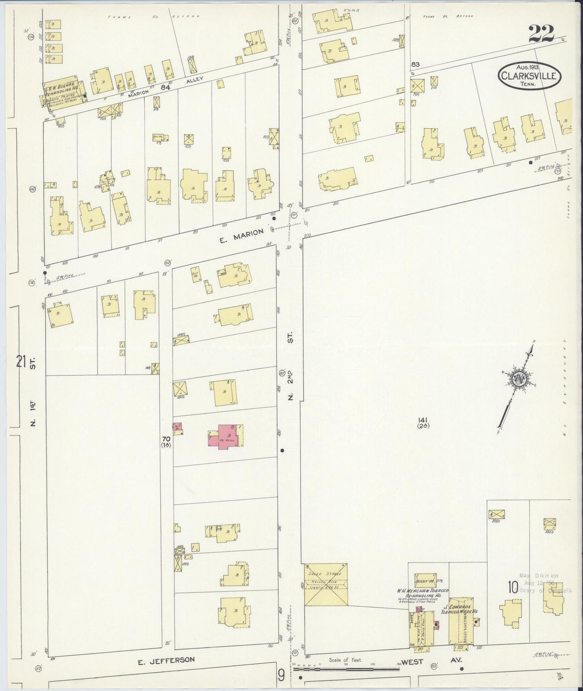 Sanborn Fire Insurance Map from Clarksville, Montgomery County, Tennessee (1913), Sheet #0022 - Historic Sanborn Fire Insurance Map Print, vintage old map wall art, antique decor, genealogy gift, Tennessee Tennessee map
