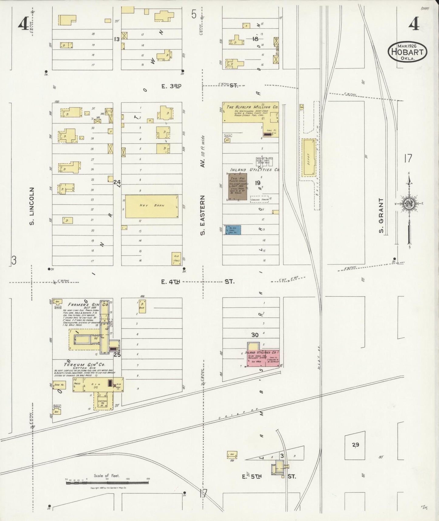 Sanborn Fire Insurance Map from Hobart, Kiowa County, Oklahoma (1926), Sheet #0004 - Historic Sanborn Fire Insurance Map Print, vintage old map wall art, antique decor, genealogy gift, Oklahoma Oklahoma map