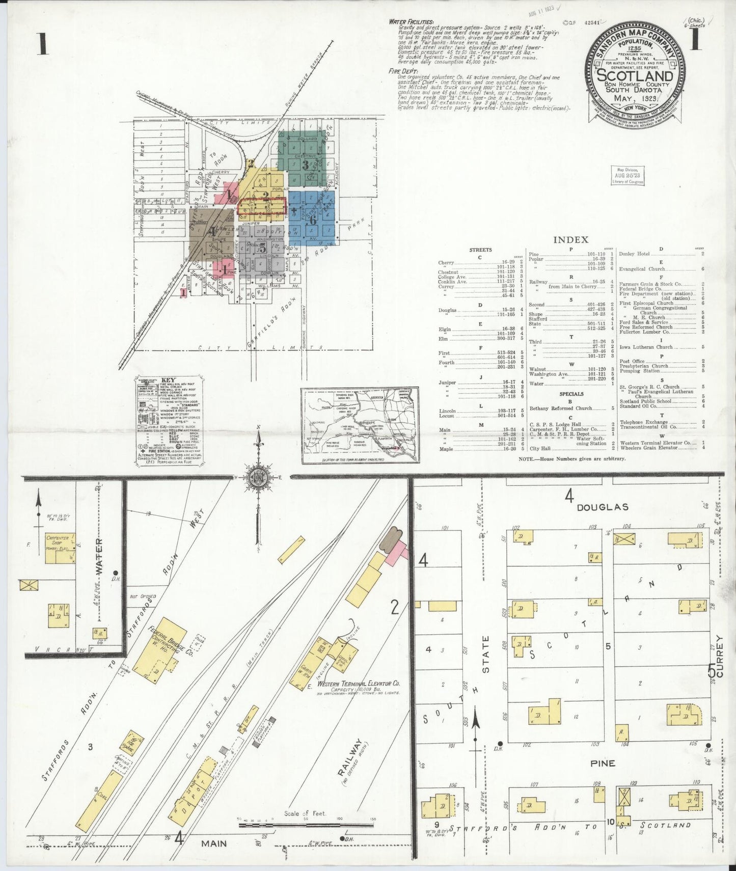 Sanborn Fire Insurance Map from Scotland, Bon Homme County, South Dakota. (1923) – Historic Sanborn Fire Insurance Map Print