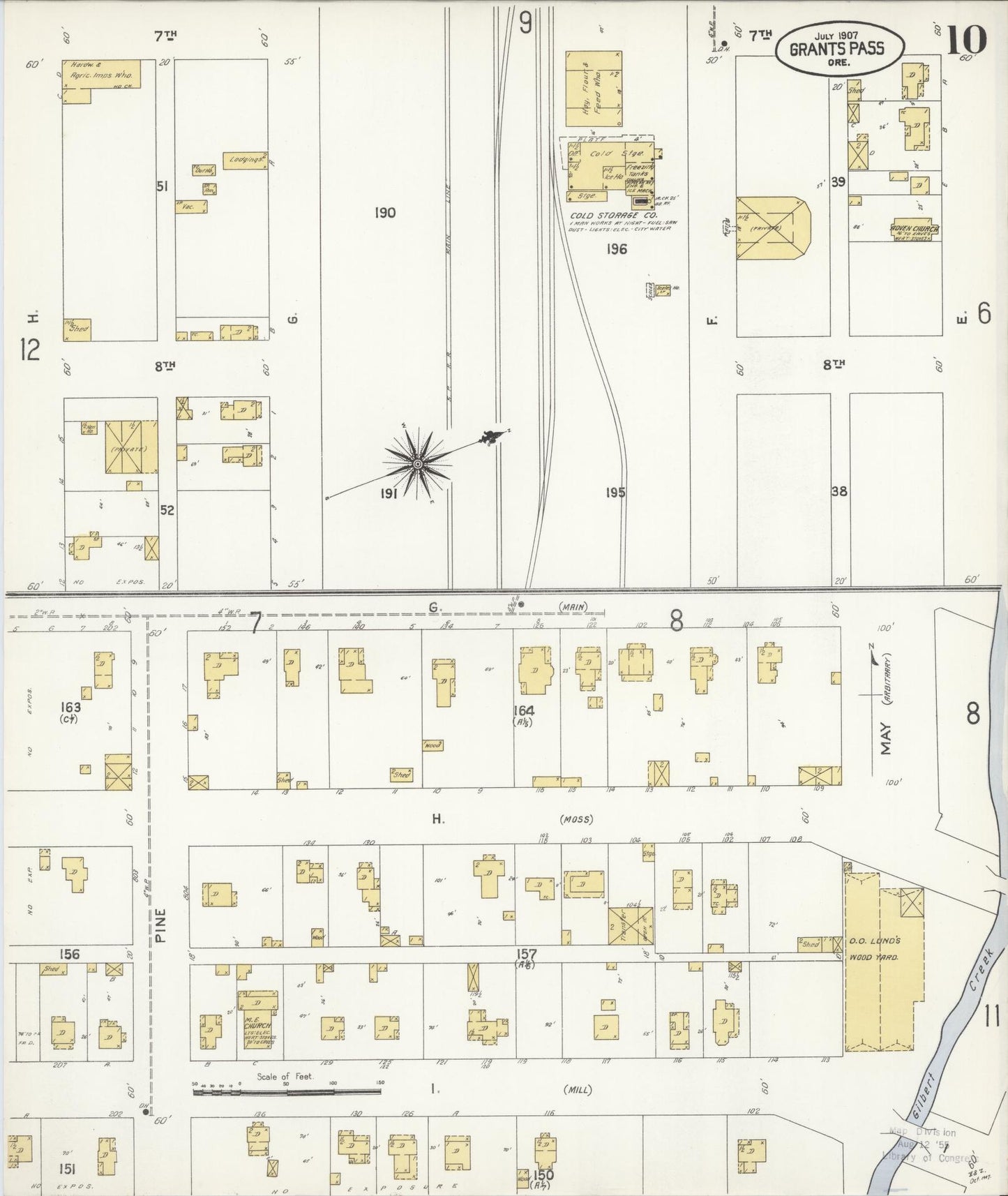 Sanborn Fire Insurance Map from Grants Pass, Josephine County, Oregon (1907), Sheet #0010 - Historic Sanborn Fire Insurance Map Print, vintage old map wall art, antique decor, genealogy gift, Oregon Oregon map