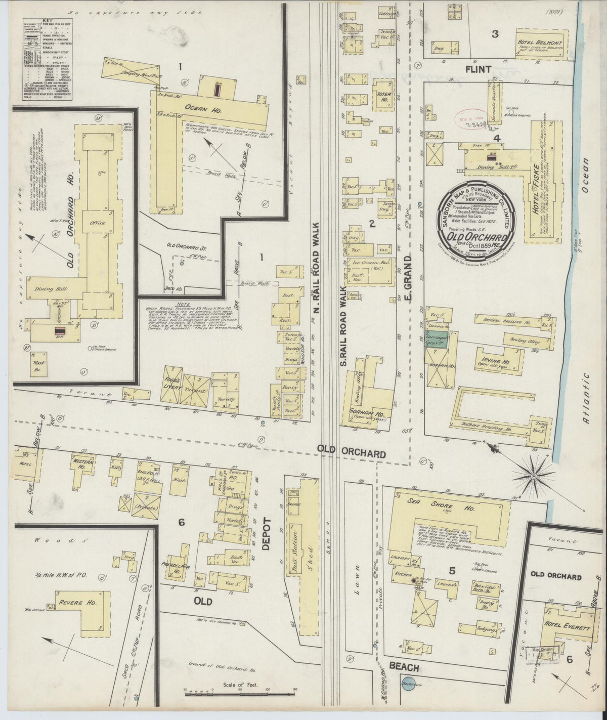 Sanborn Fire Insurance Map from Old Orchard, York County, Maine (1889), Sheet #0001 - Historic Sanborn Fire Insurance Map Print, vintage old map wall art, antique decor, genealogy gift, Maine Maine map