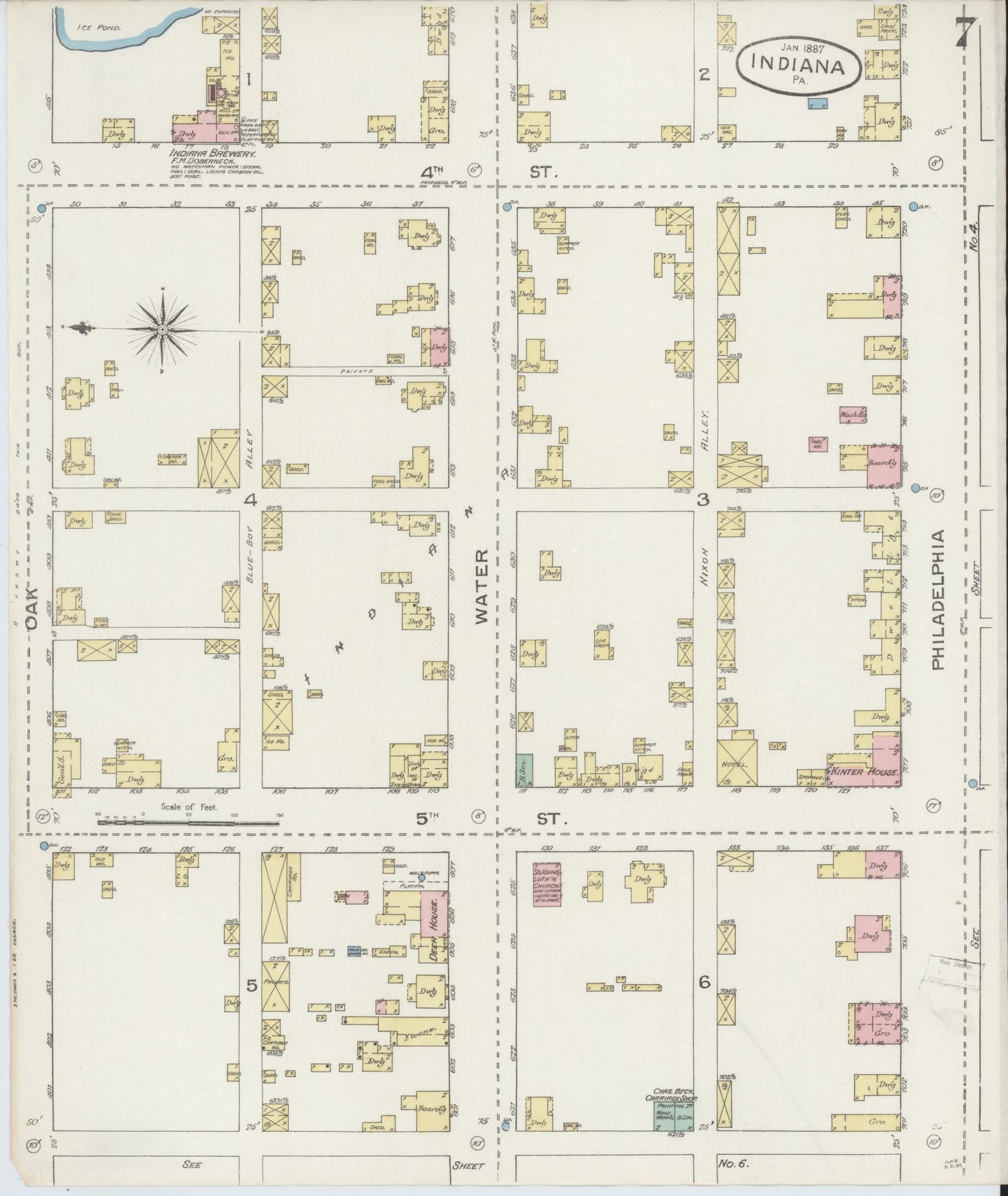 Sanborn Fire Insurance Map from Indiana, Indiana County, Pennsylvania (1887), Sheet #0007 - Complete Map Set gallery image, historic Sanborn map, vintage wall art, Sanborn Fire Insurance Map from Indiana Indiana