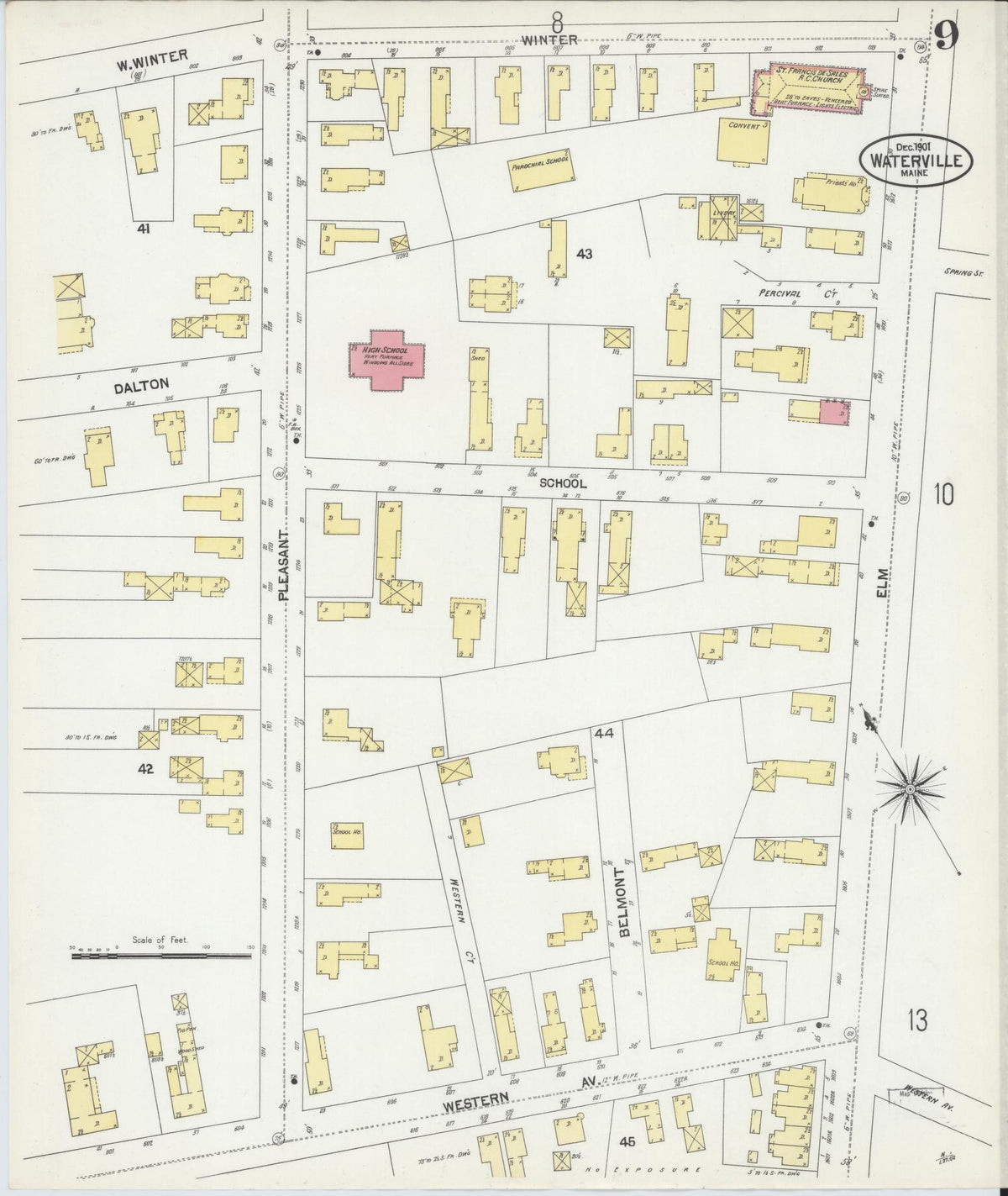 Sanborn Fire Insurance Map from Waterville, Kennebec County, Maine (1901), Sheet #0009 - Historic Sanborn Fire Insurance Map Print, vintage old map wall art, antique decor, genealogy gift, Maine Maine map