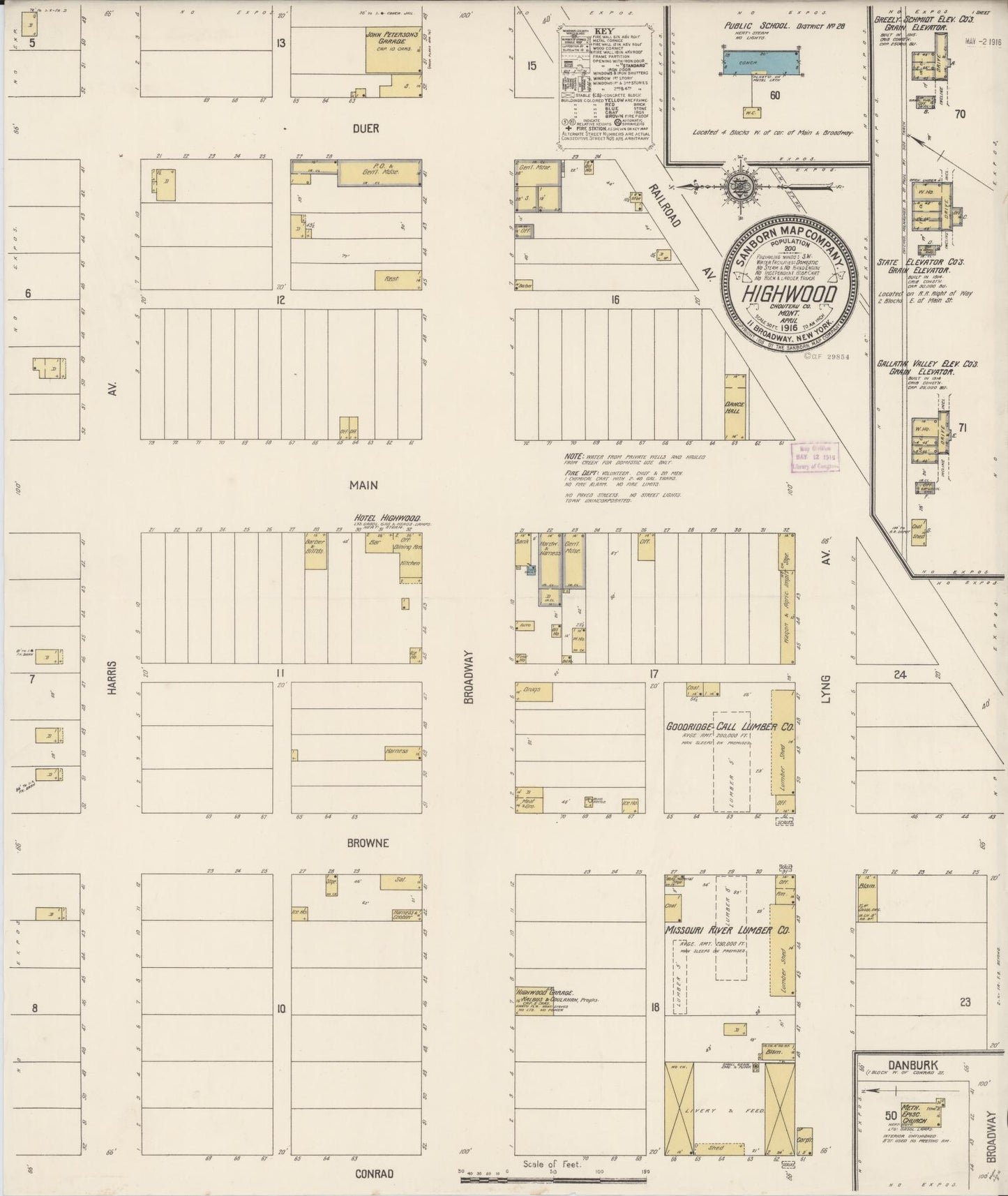 Sanborn Fire Insurance Map from Highwood, Chouteau County, Montana (1916), Sheet #0001 - Historic Sanborn Fire Insurance Map Print, vintage old map wall art, antique decor, genealogy gift, Montana Montana map