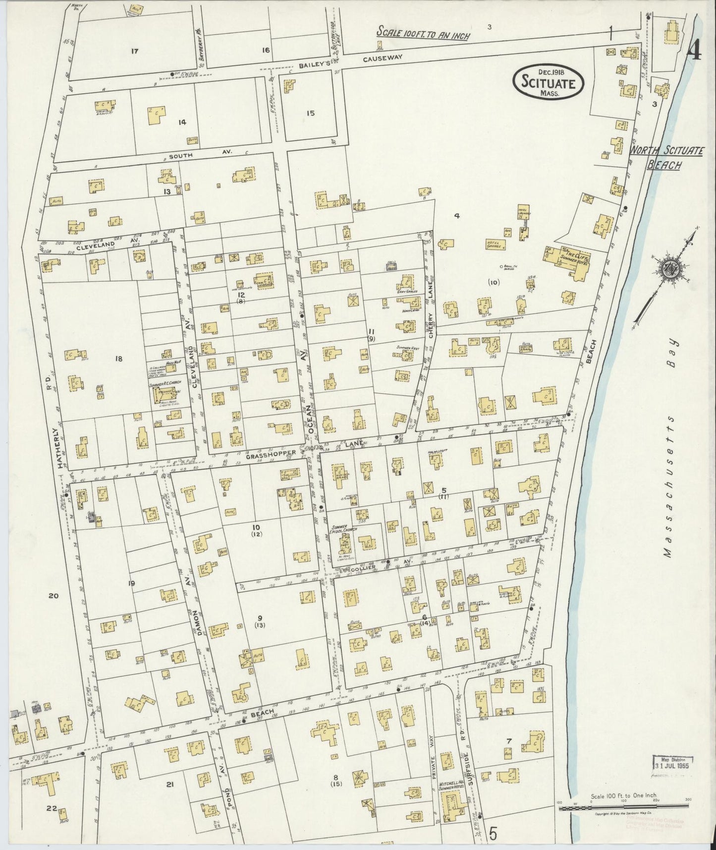 Sanborn Fire Insurance Map from Scituate, Plymouth County, Massachusetts (1918), Sheet #0004 - Historic Sanborn Fire Insurance Map Print, vintage old map wall art, antique decor, genealogy gift, Massachusetts Massachusetts map
