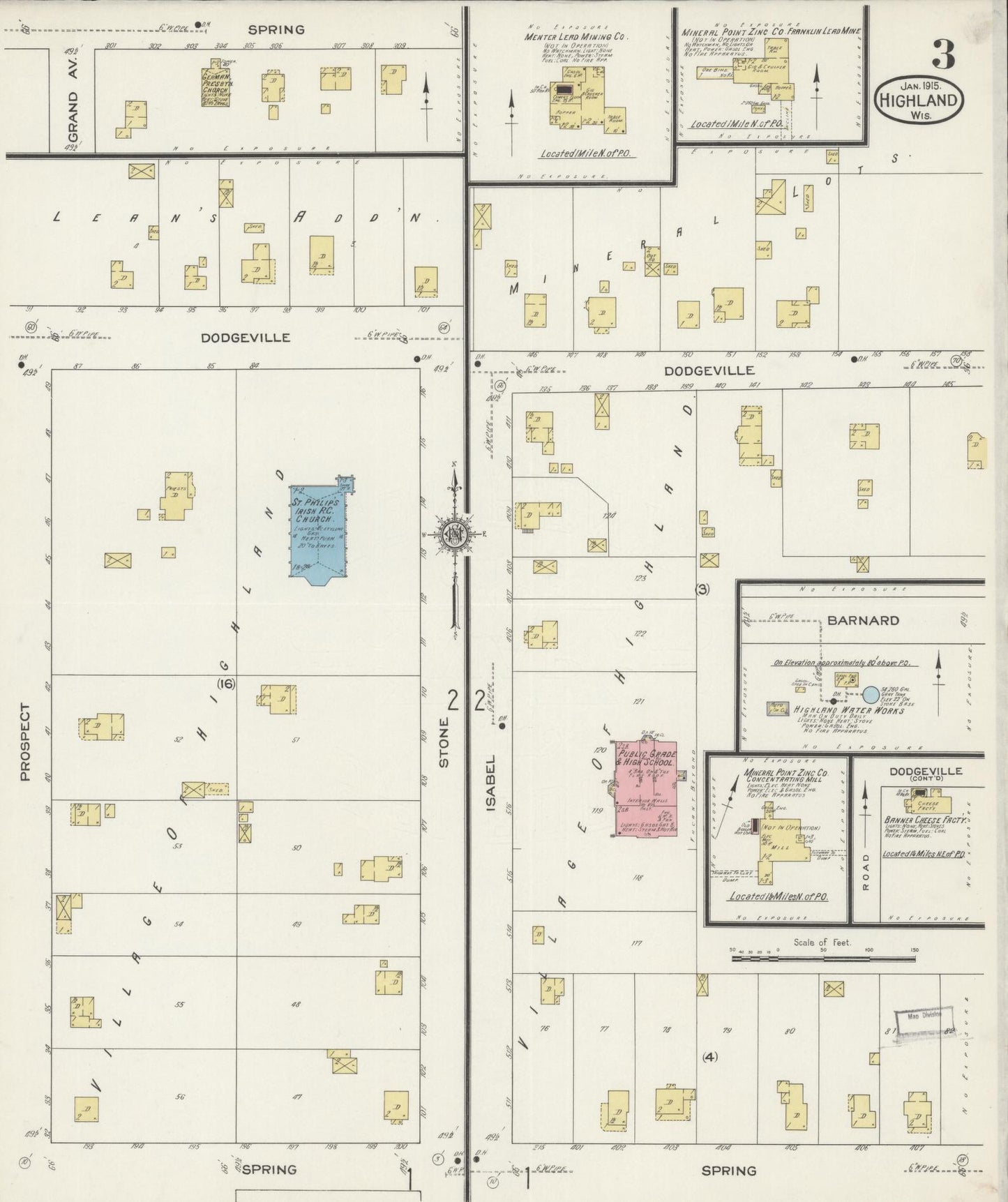 Sanborn Fire Insurance Map from Highland, Iowa County, Wisconsin (1915), Sheet #0003 - Historic Sanborn Fire Insurance Map Print, vintage old map wall art, antique decor, genealogy gift, Wisconsin Wisconsin map