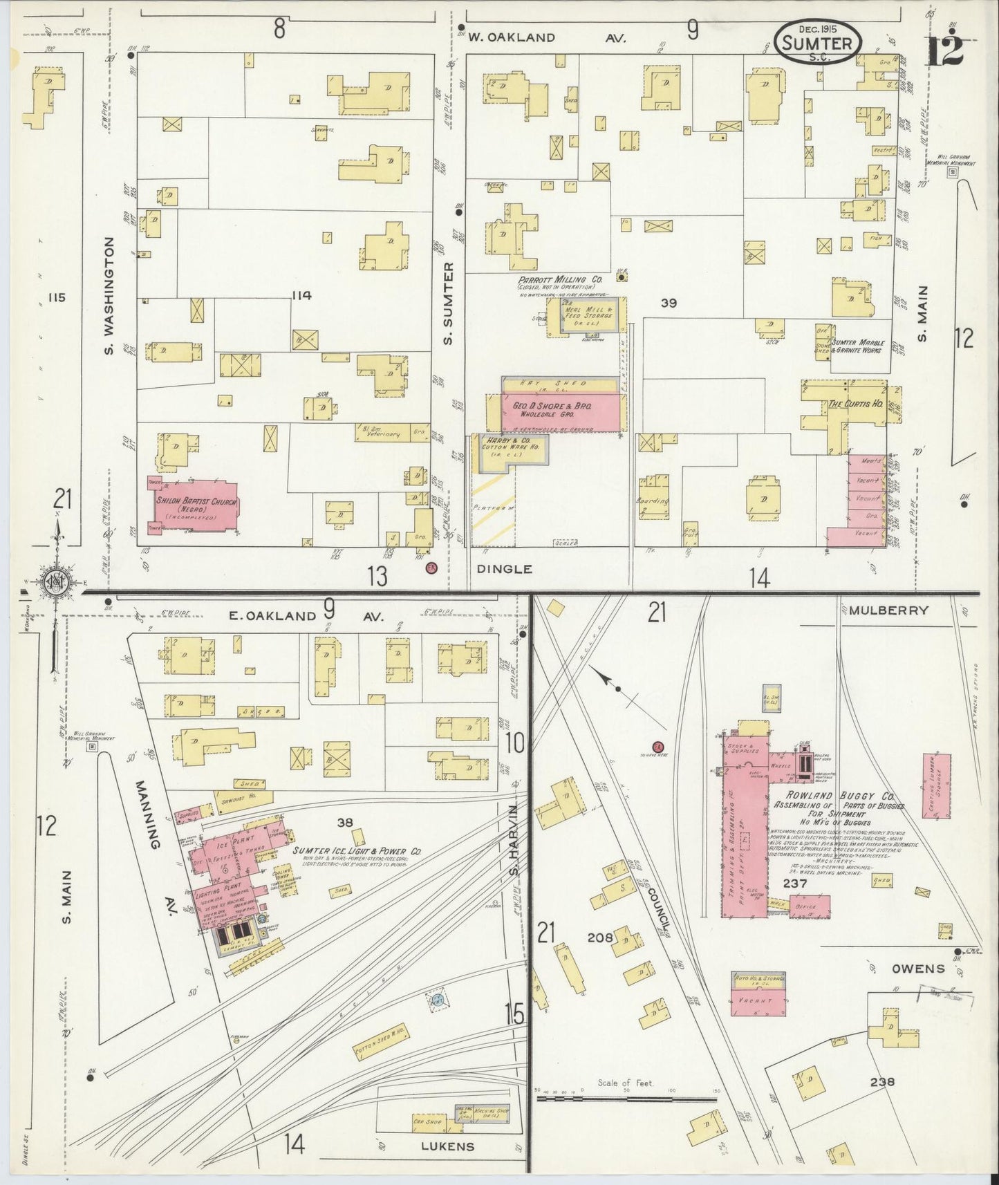Sanborn Fire Insurance Map from Sumter, Sumter County, South Carolina (1915), Sheet #0012 - Historic Sanborn Fire Insurance Map Print, vintage old map wall art, antique decor, genealogy gift, South Carolina South Carolina map