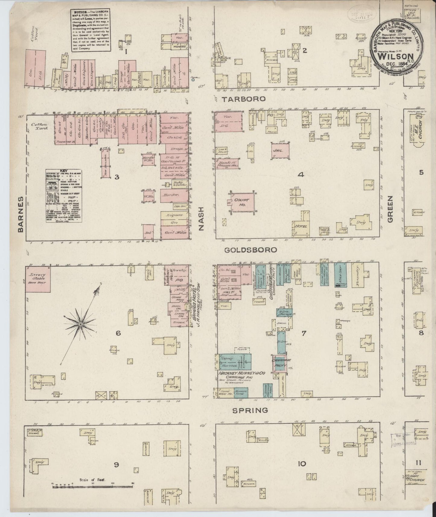 Sanborn Fire Insurance Map from Wilson, Wilson County, North Carolina (1884), Sheet #0001 - Historic Sanborn Fire Insurance Map Print, vintage old map wall art, antique decor, genealogy gift, North Carolina North Carolina map