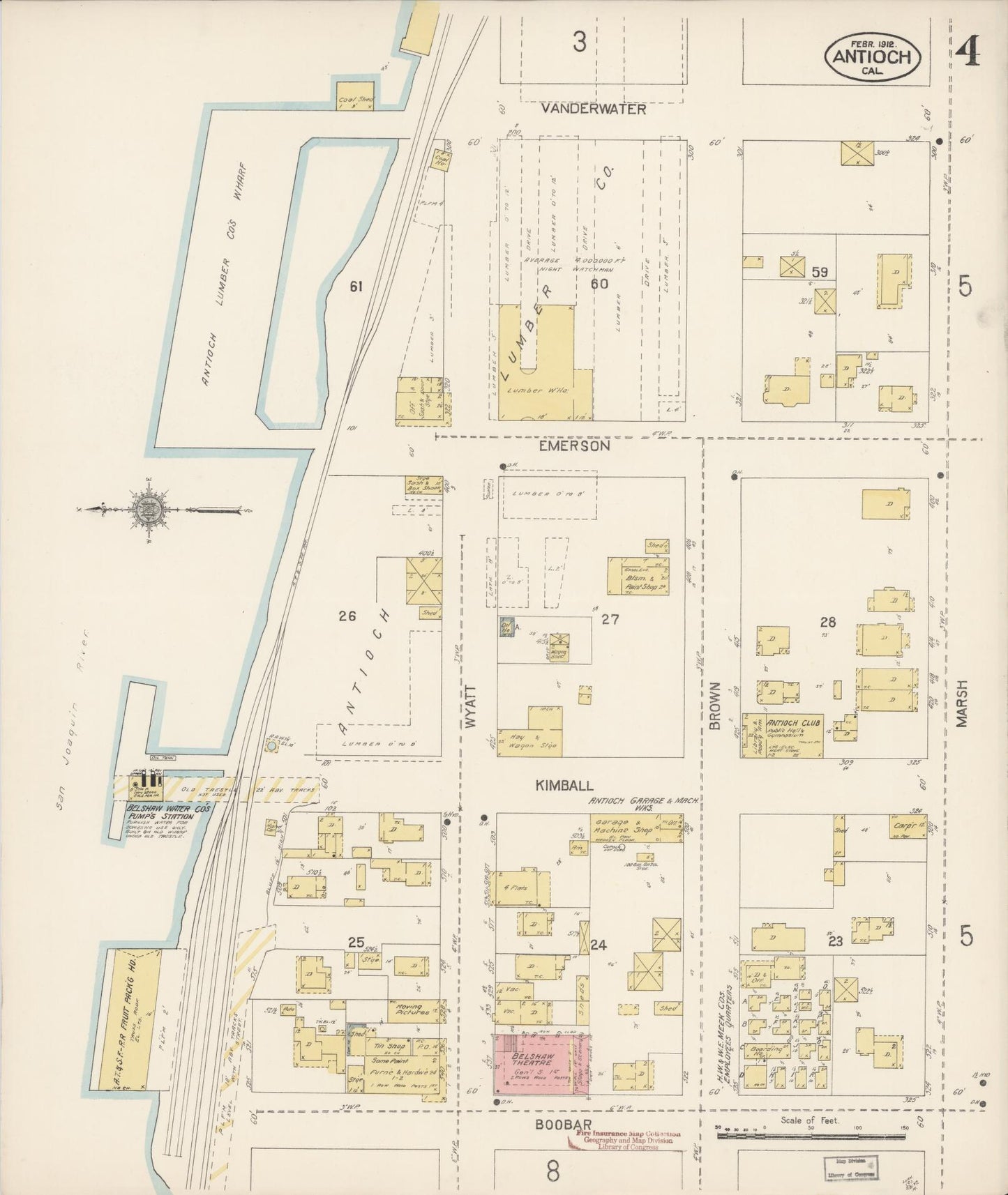 Sanborn Fire Insurance Map from Antioch, Contra Costa County, California (1912), Sheet #0004 - Historic Sanborn Fire Insurance Map Print, vintage old map wall art, antique decor, genealogy gift, California California map