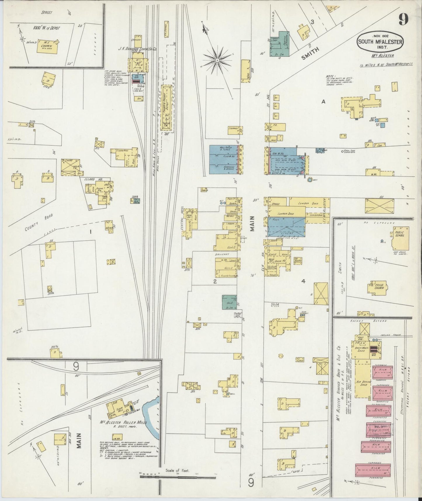 Sanborn Fire Insurance Map from South McAlester, Pittsburg County, Oklahoma (1902), Sheet #0009 - Historic Sanborn Fire Insurance Map Print, vintage old map wall art, antique decor, genealogy gift, Oklahoma Oklahoma map