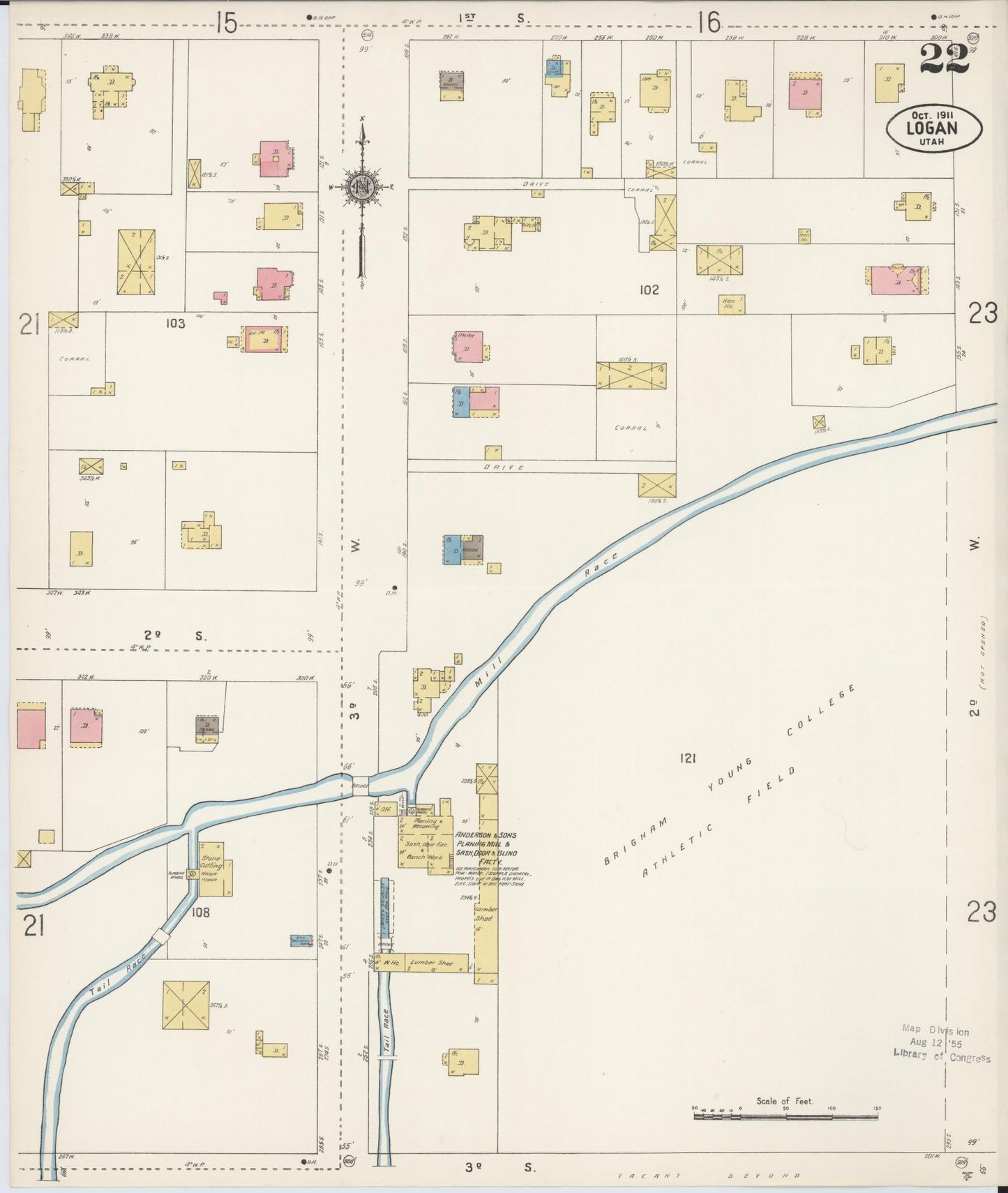 Sanborn Fire Insurance Map from Logan, Cache County, Utah (1911), Sheet #0022 - Historic Sanborn Fire Insurance Map Print, vintage old map wall art, antique decor, genealogy gift, Utah Utah map