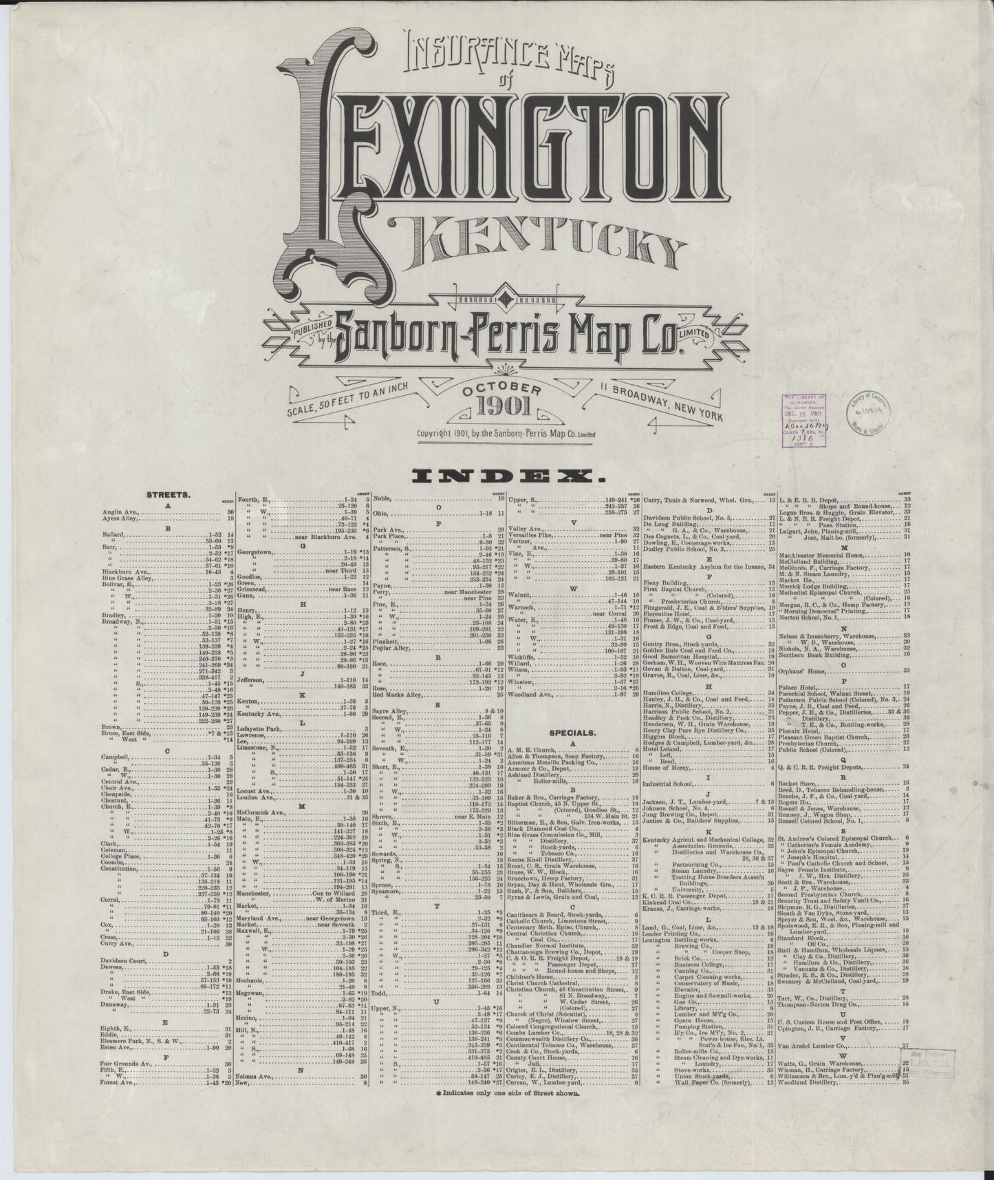 Sanborn Fire Insurance Map from Lexington, Fayette County, Kentucky (1901), Sheet #0001 - Historic Sanborn Fire Insurance Map Print, vintage old map wall art, antique decor, genealogy gift, Kentucky Kentucky map