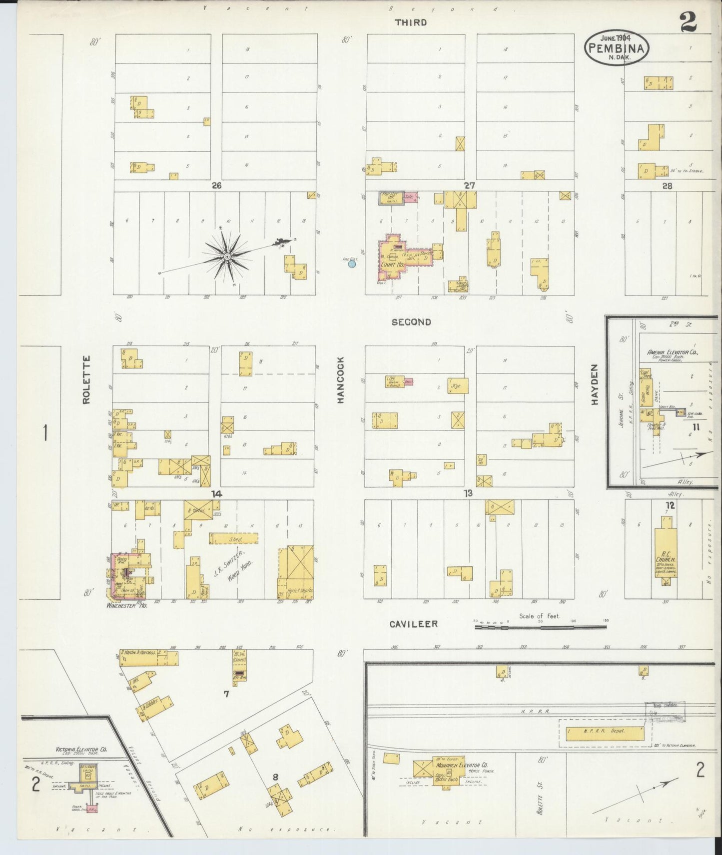 Sanborn Fire Insurance Map from Pembina, Pembina County, North Dakota (1904), Sheet #0002 - Complete Map Set gallery image, historic Sanborn map, vintage wall art, North Dakota North Dakota