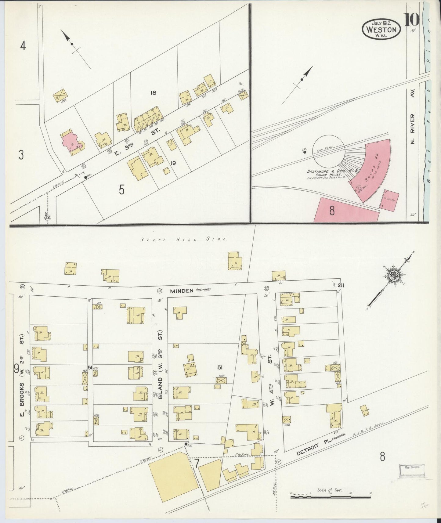 Sanborn Fire Insurance Map from Weston, Lewis County, West Virginia (1913), Sheet #0010 - Historic Sanborn Fire Insurance Map Print, vintage old map wall art, antique decor, genealogy gift, West Virginia West Virginia map
