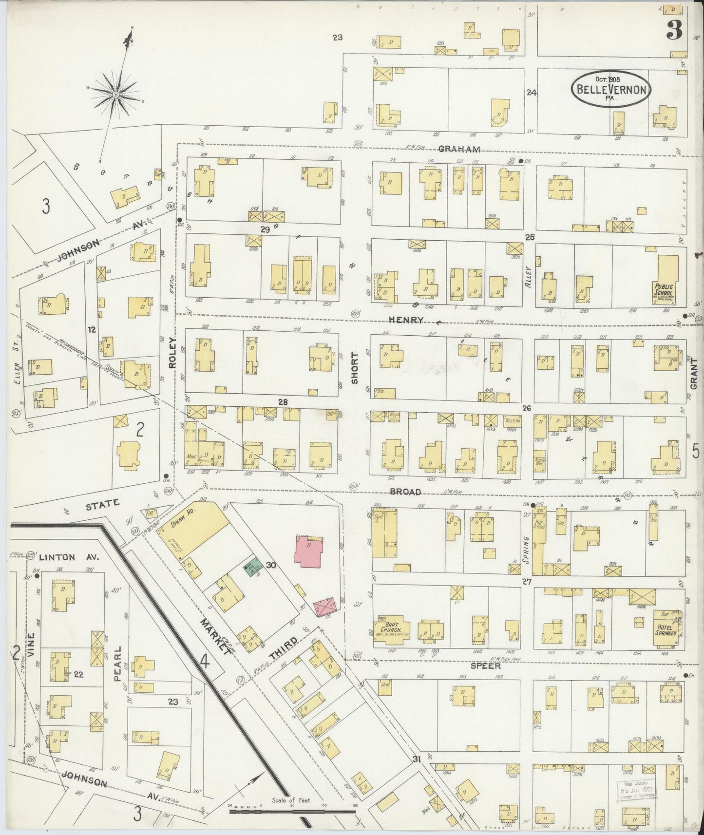 Sanborn Fire Insurance Map from Belle Vernon, Fayette County, Pennsylvania (1905), Sheet #0003 - Historic Sanborn Fire Insurance Map Print, vintage old map wall art, antique decor, genealogy gift, Pennsylvania Pennsylvania map