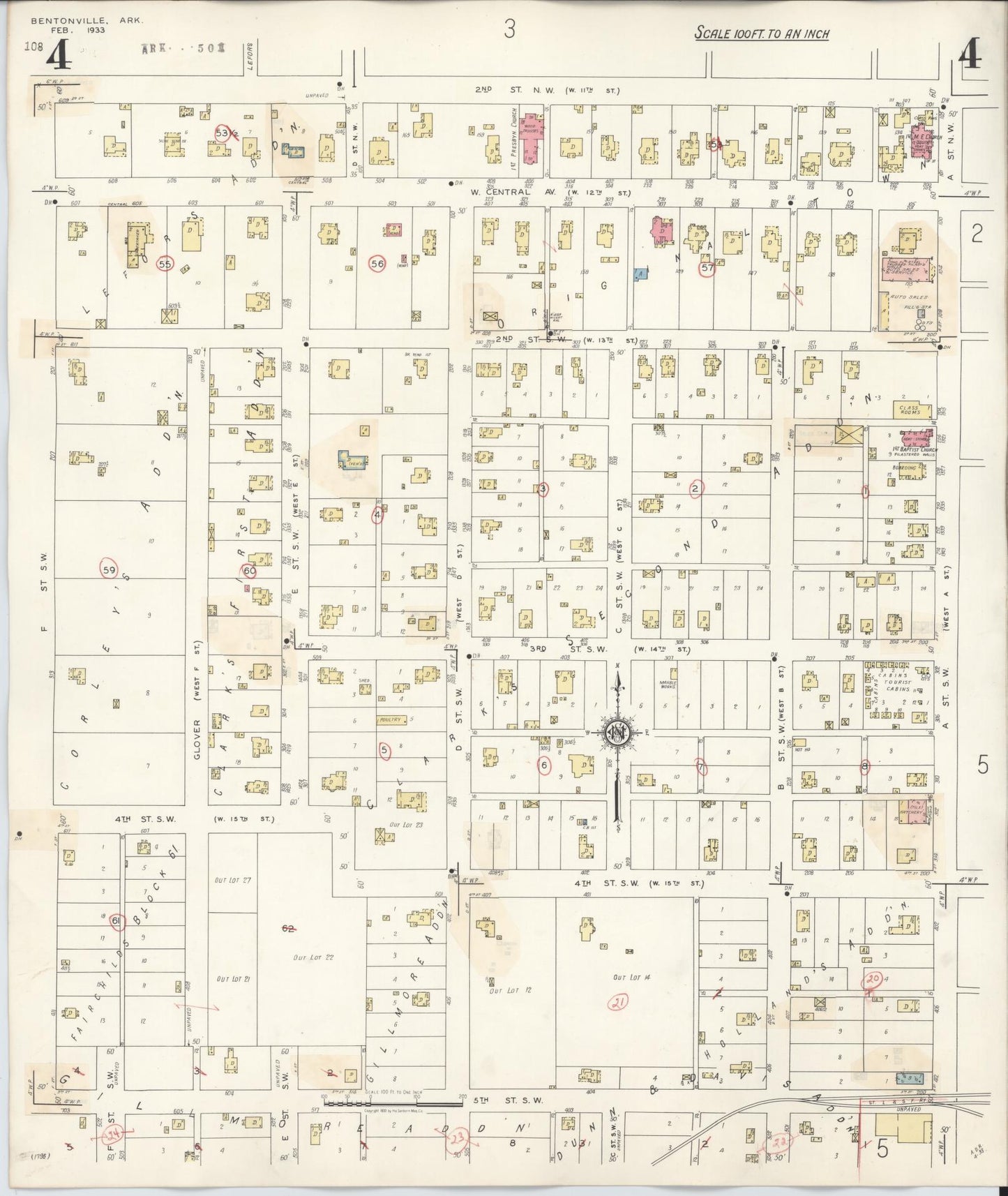 Sanborn Fire Insurance Map from Bentonville, Benton County, Arkansas (1940), Sheet #0004 - Historic Sanborn Fire Insurance Map Print, vintage old map wall art, antique decor, genealogy gift, Arkansas Arkansas map