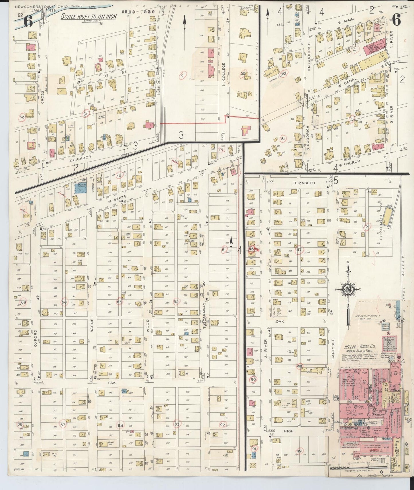 Sanborn Fire Insurance Map from Newcomerstown, Tuscarawas County, Ohio (1933), Sheet #0006 - Historic Sanborn Fire Insurance Map Print, vintage old map wall art, antique decor, genealogy gift, Ohio Ohio map