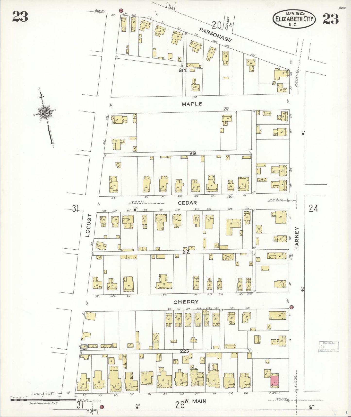 Sanborn Fire Insurance Map from Elizabeth City, Pasquotank County, North Carolina (1923), Sheet #0023 - Historic Sanborn Fire Insurance Map Print, vintage old map wall art, antique decor, genealogy gift, North Carolina North Carolina map