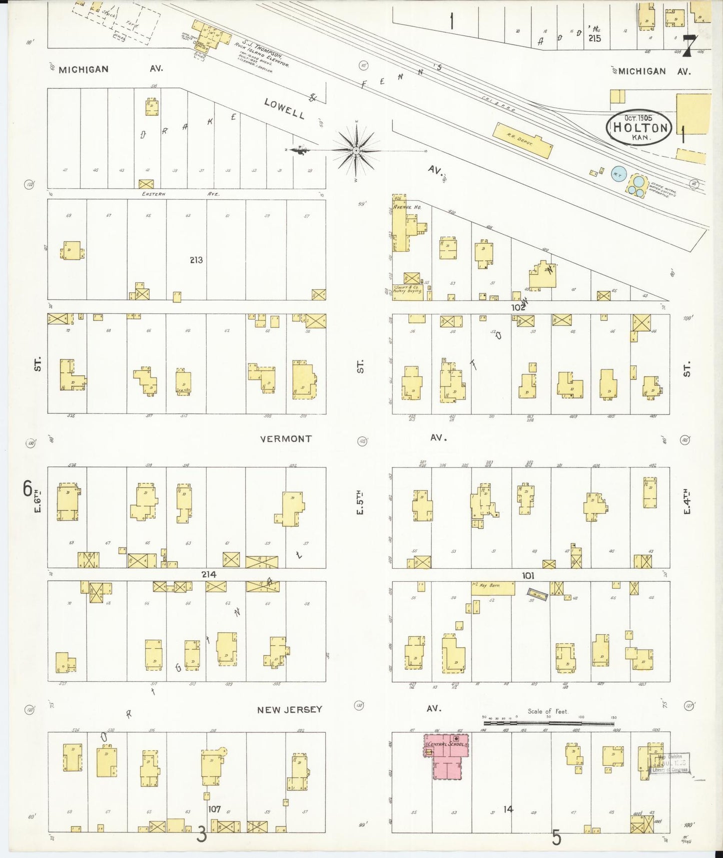 Sanborn Fire Insurance Map from Holton, Jackson County, Kansas (1905), Sheet #0007 - Historic Sanborn Fire Insurance Map Print, vintage old map wall art, antique decor, genealogy gift, Kansas Kansas map