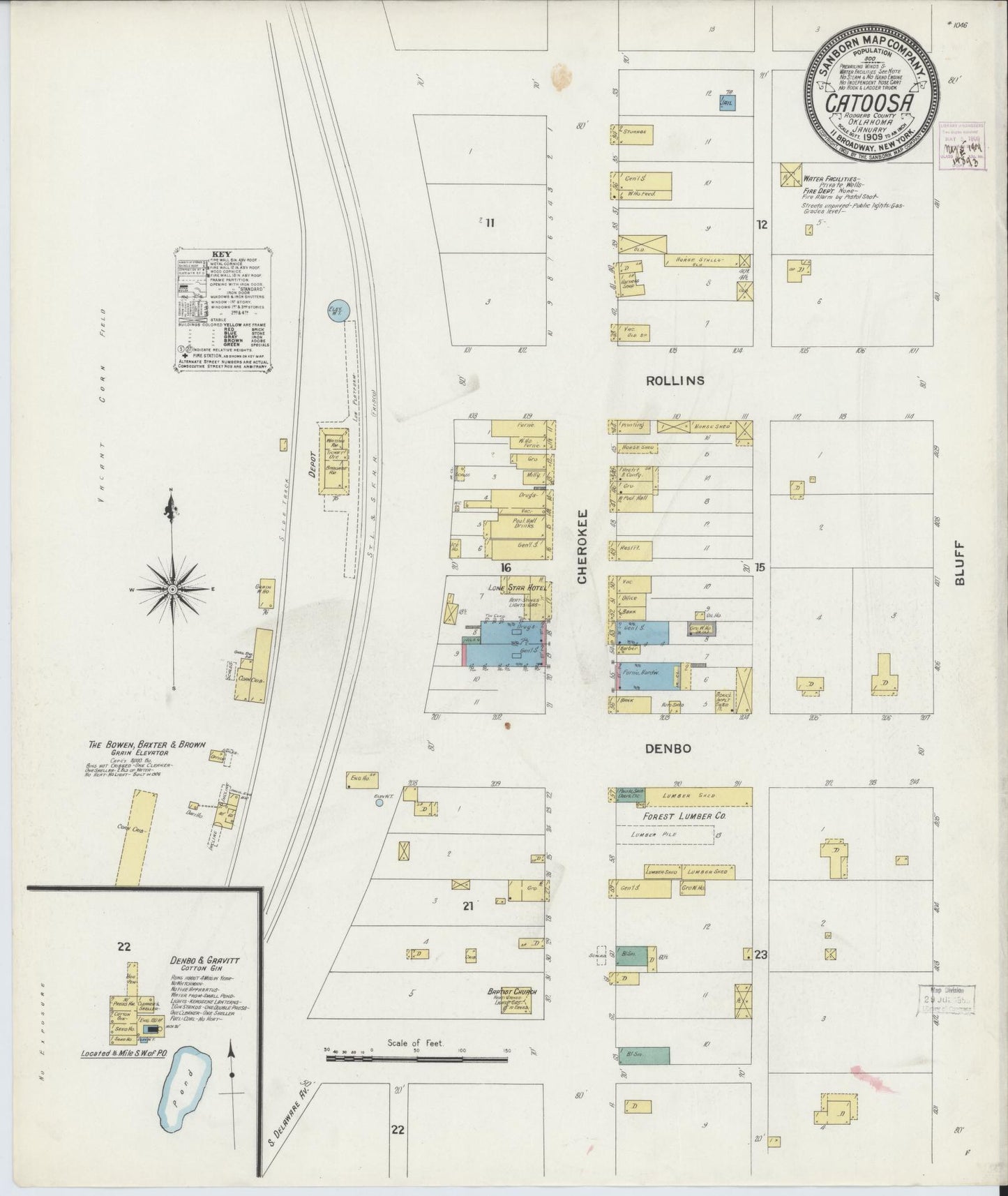 Sanborn Fire Insurance Map from Catoosa, Rodgers County, Oklahoma (1909), Sheet #0001 - Historic Sanborn Fire Insurance Map Print, vintage old map wall art, antique decor, genealogy gift, Oklahoma Oklahoma map