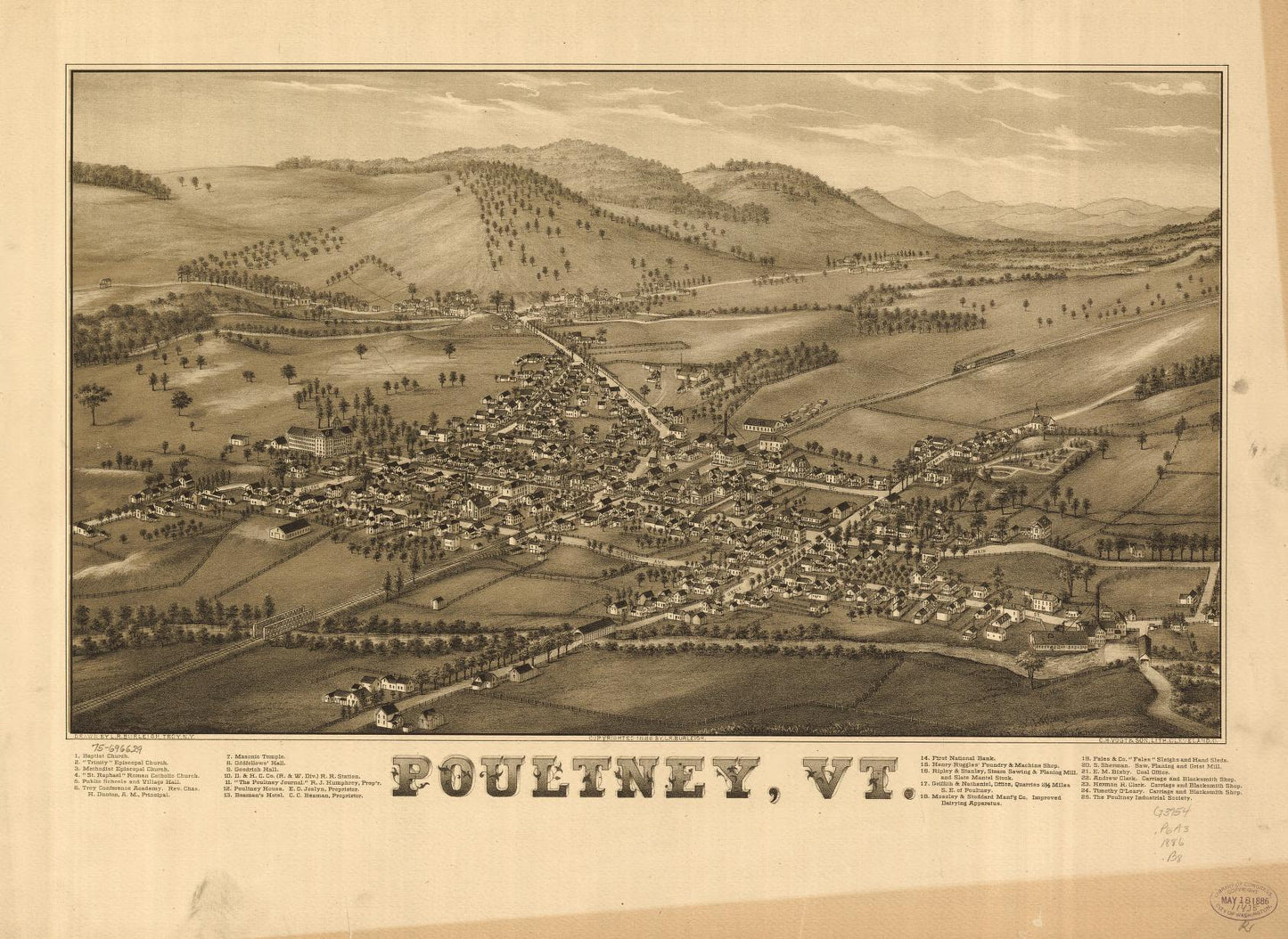 Poultney, Vt. (1886) – Historic Bird’s-Eye View Panorama Print