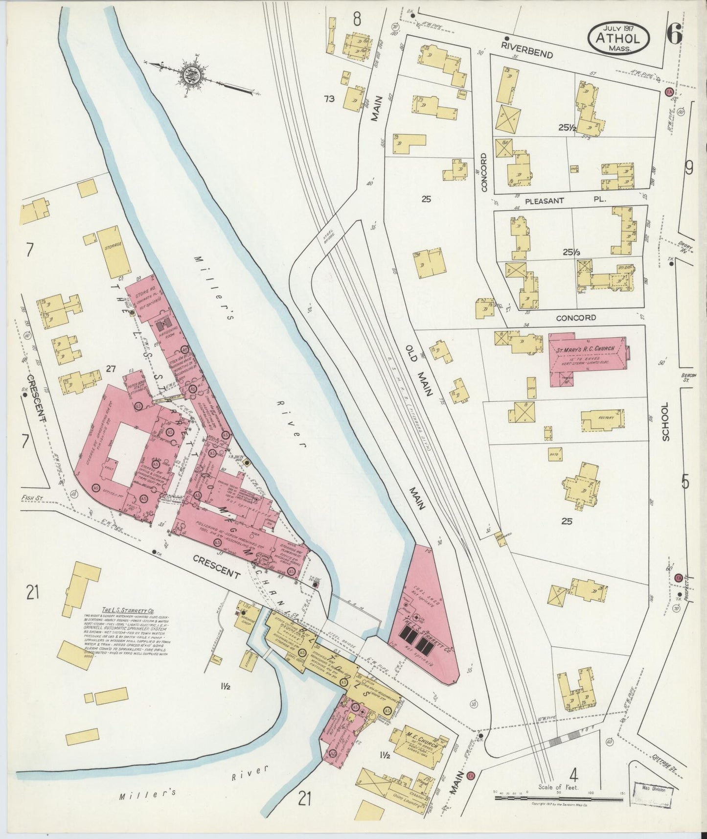 Sanborn Fire Insurance Map from Athol, Worcester County, Massachusetts (1917), Sheet #0006 - Historic Sanborn Fire Insurance Map Print, vintage old map wall art, antique decor, genealogy gift, Massachusetts Massachusetts map