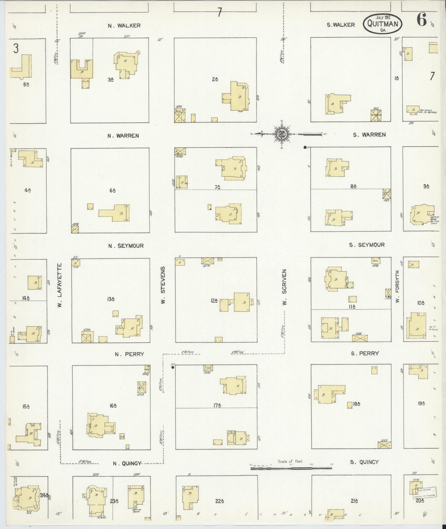 Sanborn Fire Insurance Map from Quitman, Brooks County, Georgia (1912), Sheet #0006 - Historic Sanborn Fire Insurance Map Print, vintage old map wall art, antique decor, genealogy gift, Georgia Georgia map