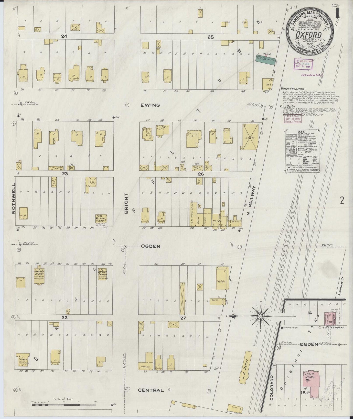 Sanborn Fire Insurance Map from Oxford, Harlan And Furnas County, Nebraska (1909), Sheet #0001 - Historic Sanborn Fire Insurance Map Print, vintage old map wall art, antique decor, genealogy gift, Nebraska Nebraska map