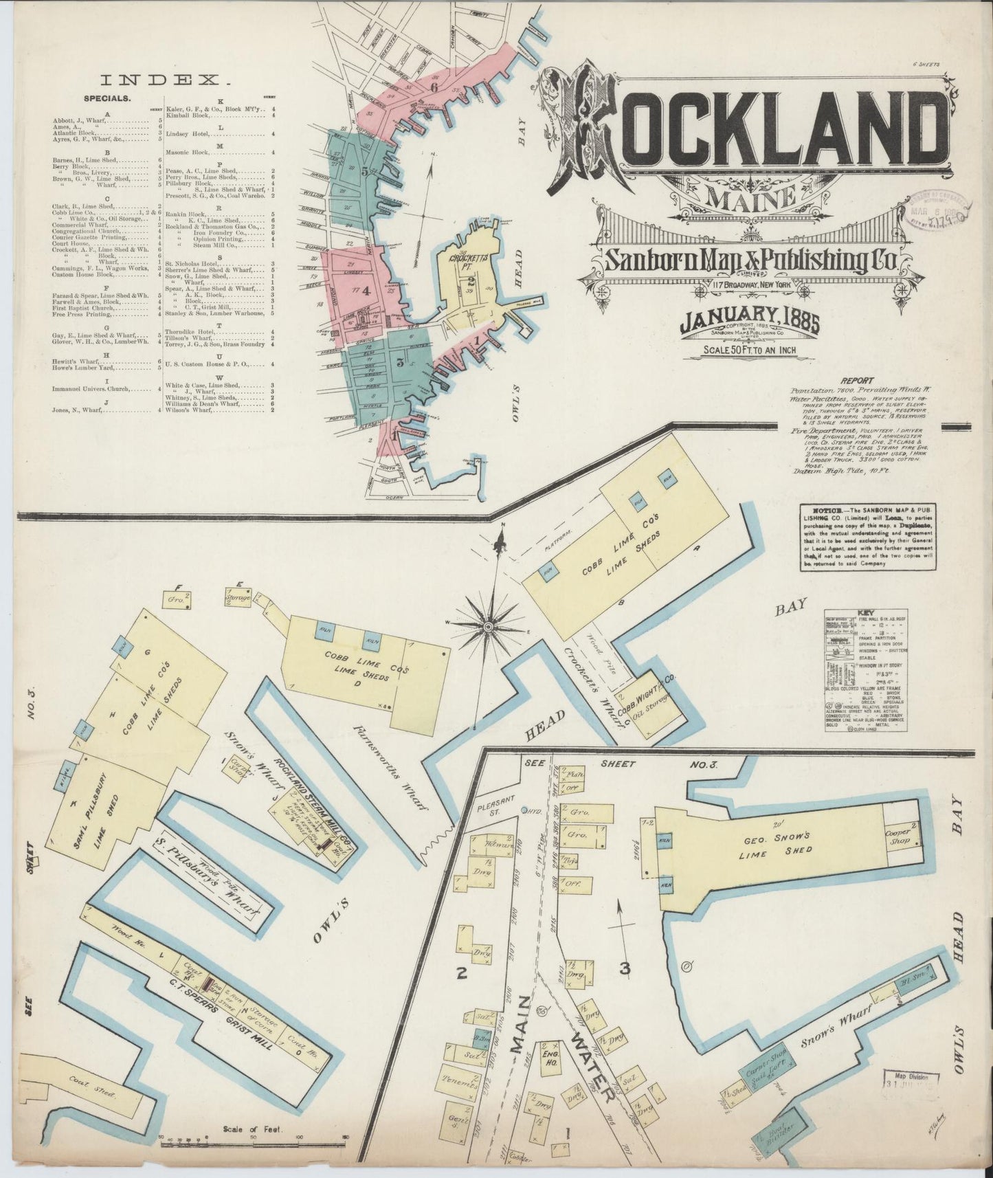 Sanborn Fire Insurance Map from Rockland, Knox County, Maine. (1885) – Historic Sanborn Fire Insurance Map Print