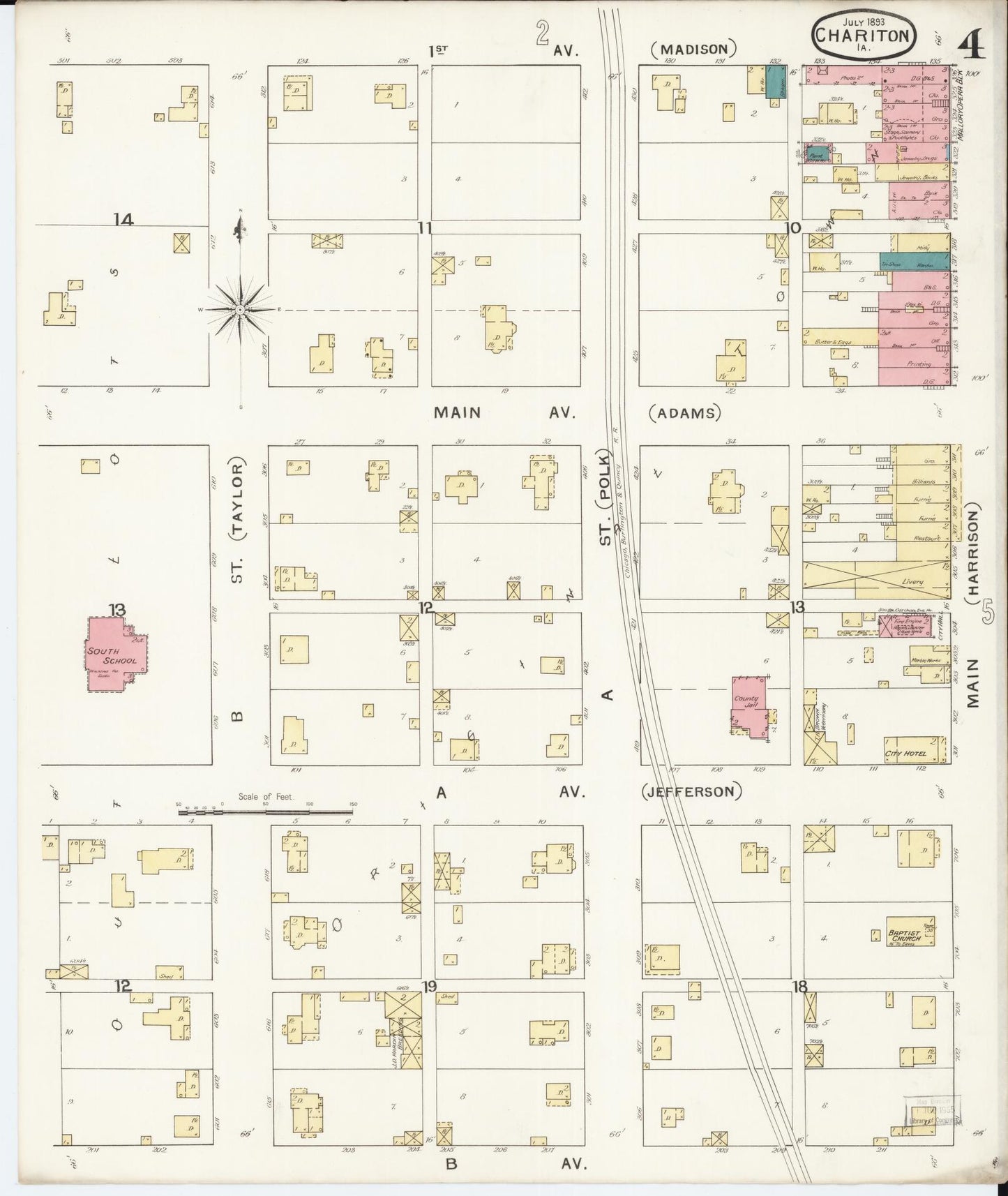 Sanborn Fire Insurance Map from Chariton, Lucas County, Iowa (1893), Sheet #0004 - Historic Sanborn Fire Insurance Map Print, vintage old map wall art