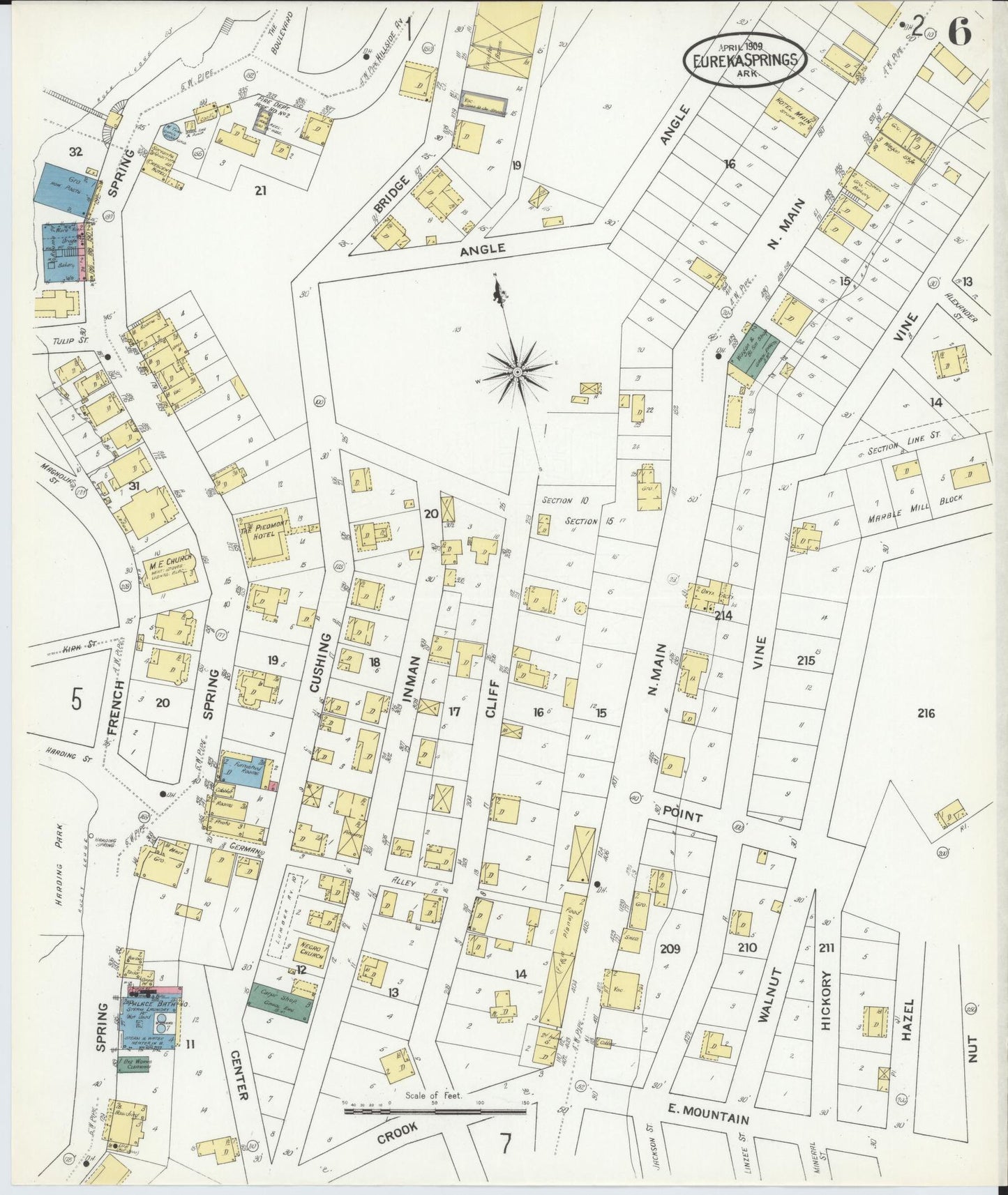 Sanborn Fire Insurance Map from Eureka Springs, Carroll County, Arkansas (1909), Sheet #0006 - Historic Sanborn Fire Insurance Map Print, vintage old map wall art, antique decor, genealogy gift, Arkansas Arkansas map