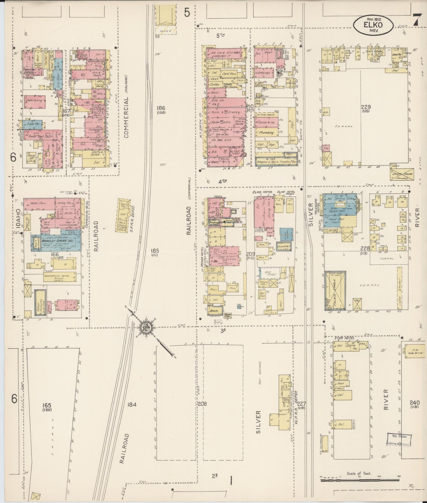 Sanborn Fire Insurance Map from Elko, Elko County, Nevada (1912), Sheet #0007 - Historic Sanborn Fire Insurance Map Print, vintage old map wall art, antique decor, genealogy gift, Nevada Nevada map