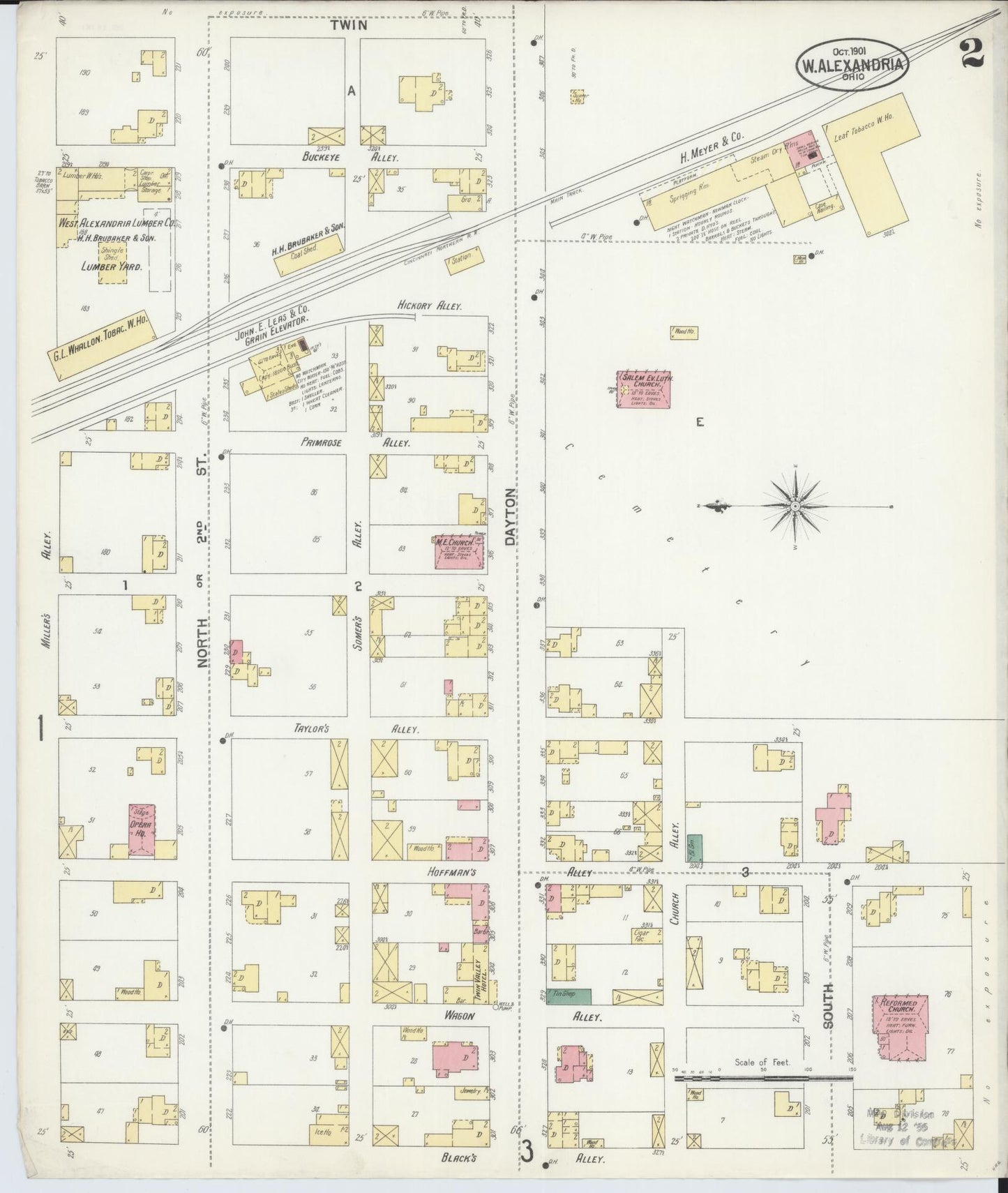 Sanborn Fire Insurance Map from West Alexandria, Preble County, Ohio (1901), Sheet #0002 - Historic Sanborn Fire Insurance Map Print, vintage old map wall art, antique decor, genealogy gift, Ohio Ohio map