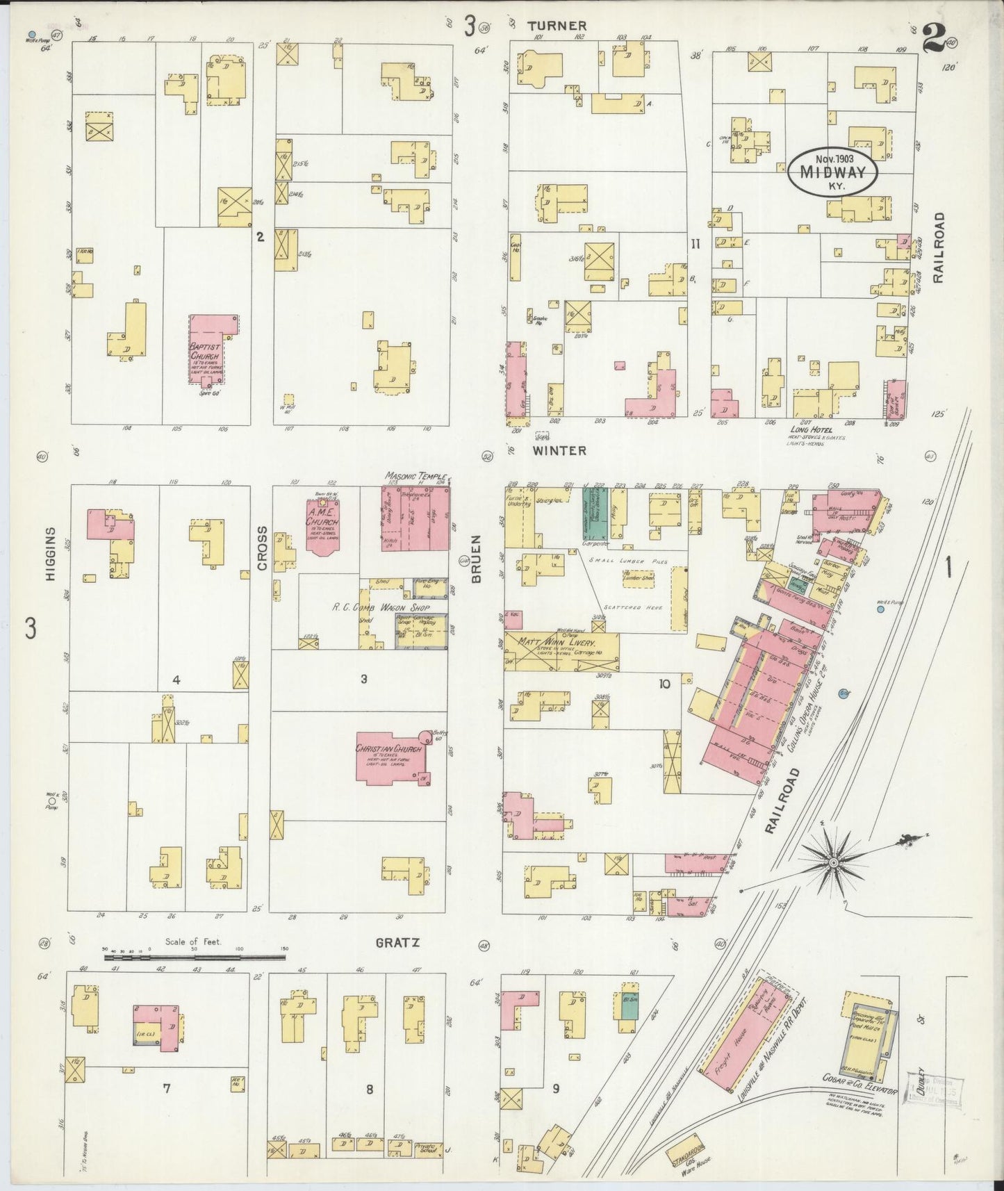 Sanborn Fire Insurance Map from Midway, Woodford County, Kentucky (1903), Sheet #0002 - Historic Sanborn Fire Insurance Map Print, vintage old map wall art, antique decor, genealogy gift, Kentucky Kentucky map
