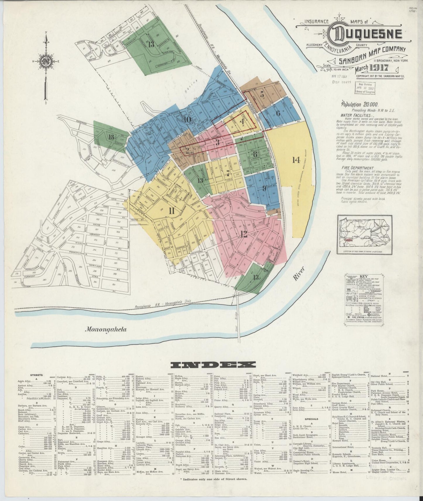 Sanborn Fire Insurance Map from Duquesne, Allegheny County, Pennsylvania (1917), Sheet #0001 - Historic Sanborn Fire Insurance Map Print, vintage old map wall art, antique decor, genealogy gift, Pennsylvania Pennsylvania map