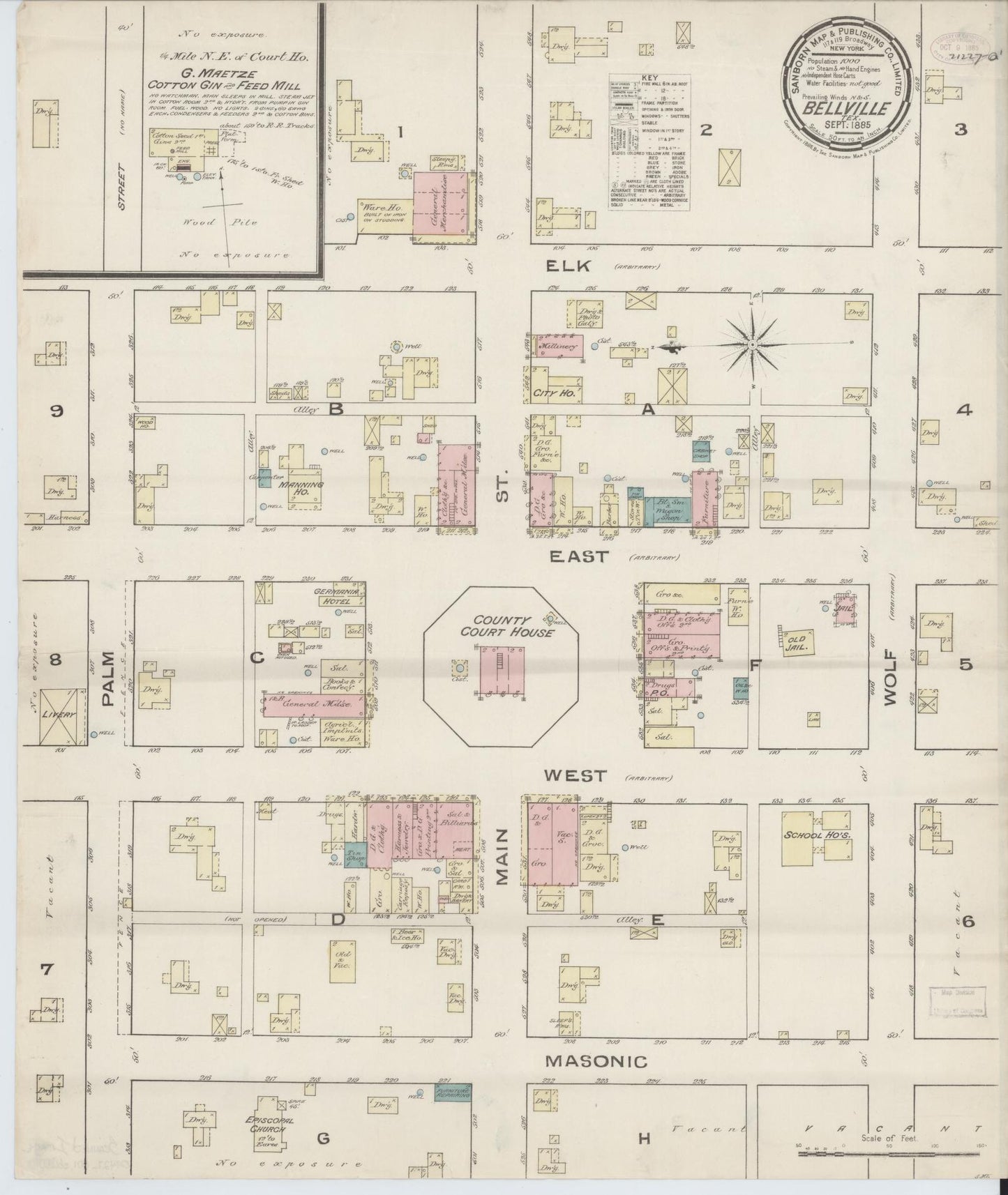 Sanborn Fire Insurance Map from Bellville, Austin County, Texas. (1885) – Historic Sanborn Fire Insurance Map Print