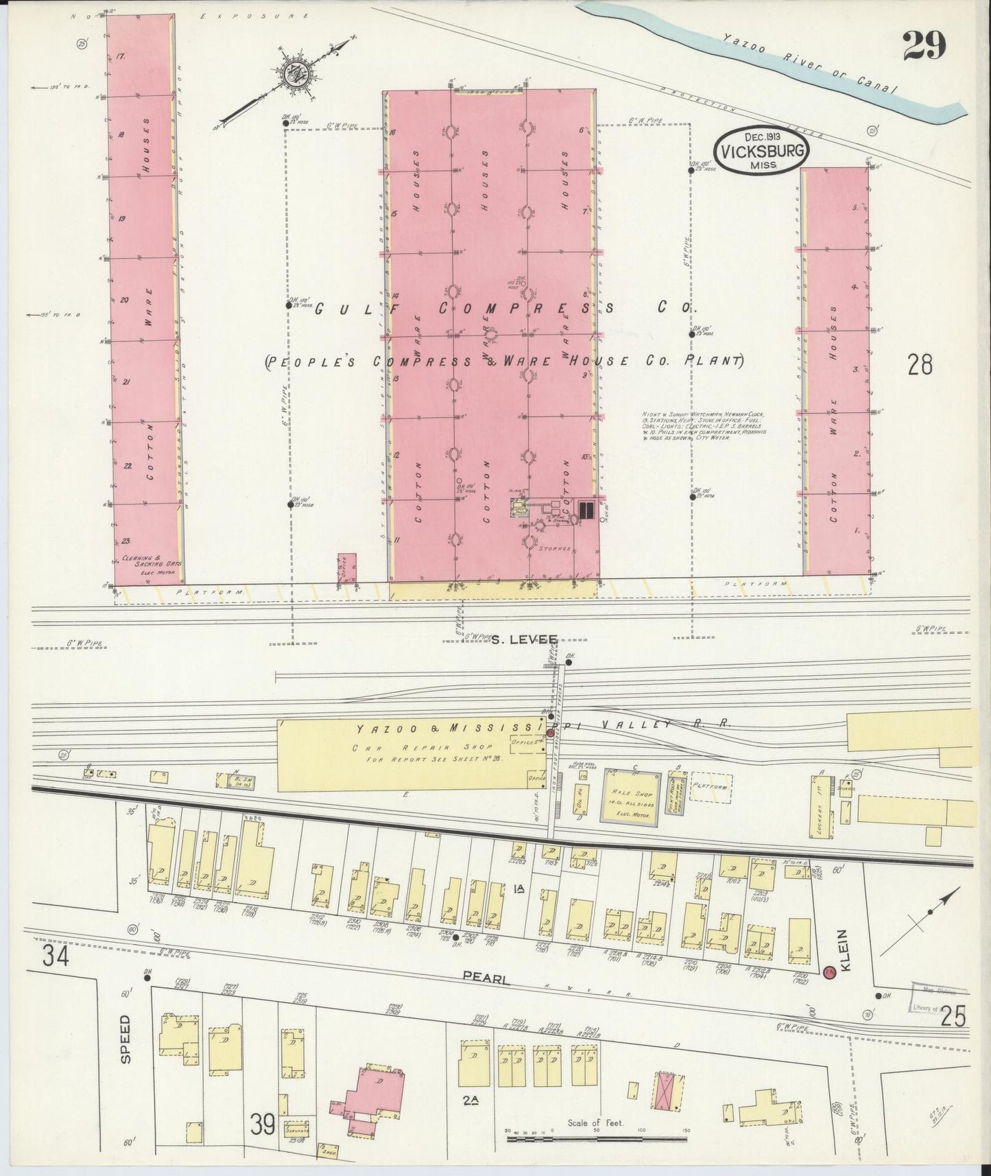 Sanborn Fire Insurance Map from Vicksburg, Warren County, Mississippi (1913), Sheet #0029 - Historic Sanborn Fire Insurance Map Print, vintage old map wall art, antique decor, genealogy gift, Mississippi Mississippi map