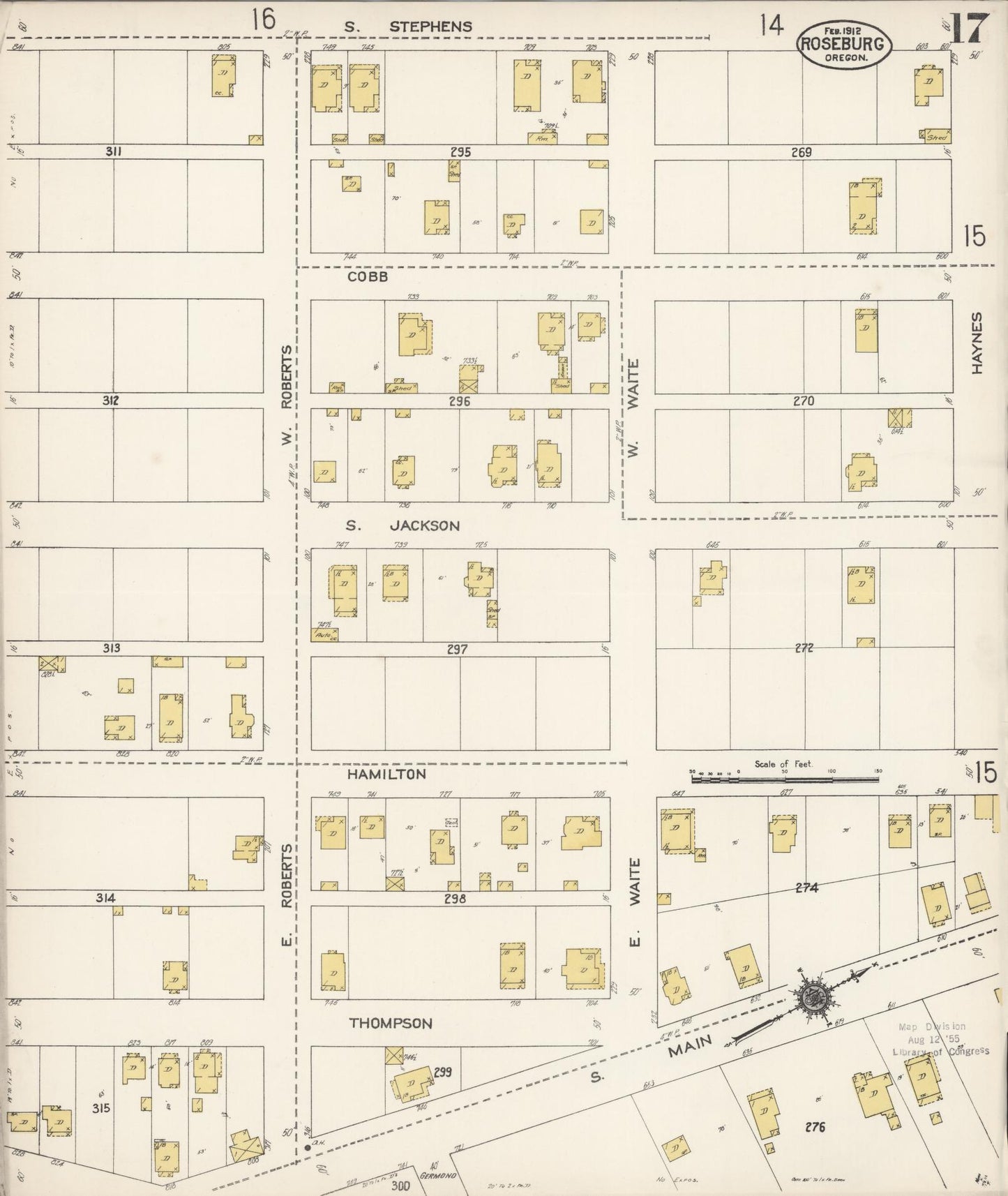 Sanborn Fire Insurance Map from Roseburg, Douglas County, Oregon (1912), Sheet #0017 - Historic Sanborn Fire Insurance Map Print, vintage old map wall art, antique decor, genealogy gift, Oregon Oregon map