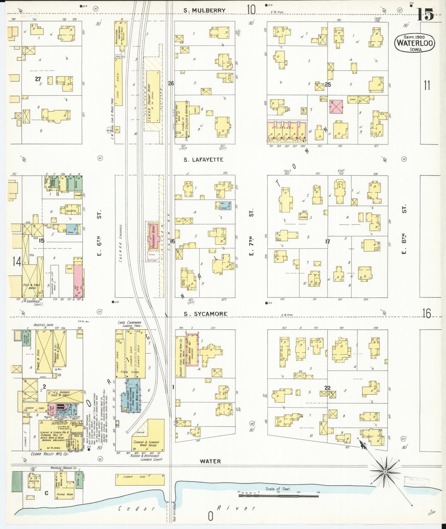 Sanborn Fire Insurance Map from Waterloo, Black Hawk County, Iowa (1900), Sheet #0015 - Historic Sanborn Fire Insurance Map Print