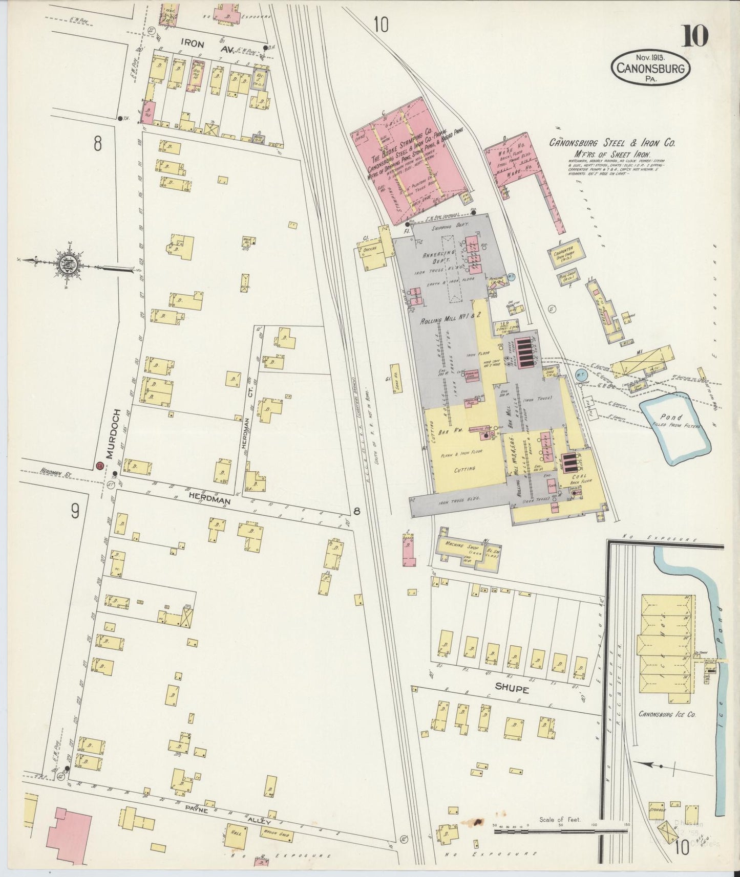 Sanborn Fire Insurance Map from Canonsburg, Washington County, Pennsylvania (1913), Sheet #0010 - Historic Sanborn Fire Insurance Map Print, vintage old map wall art, antique decor, genealogy gift, Pennsylvania Pennsylvania map