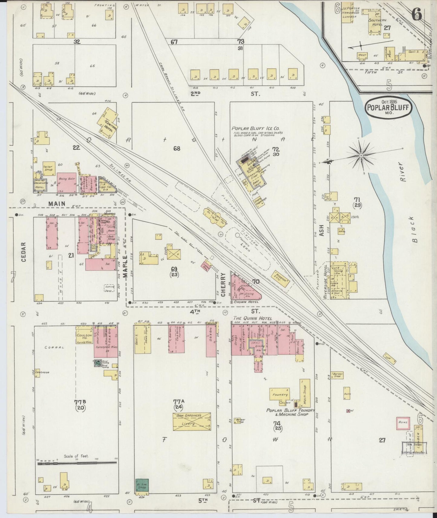 Sanborn Fire Insurance Map from Poplar Bluff, Butler County, Missouri (1895), Sheet #0006 - Historic Sanborn Fire Insurance Map Print, vintage old map wall art, antique decor, genealogy gift, Missouri Missouri map