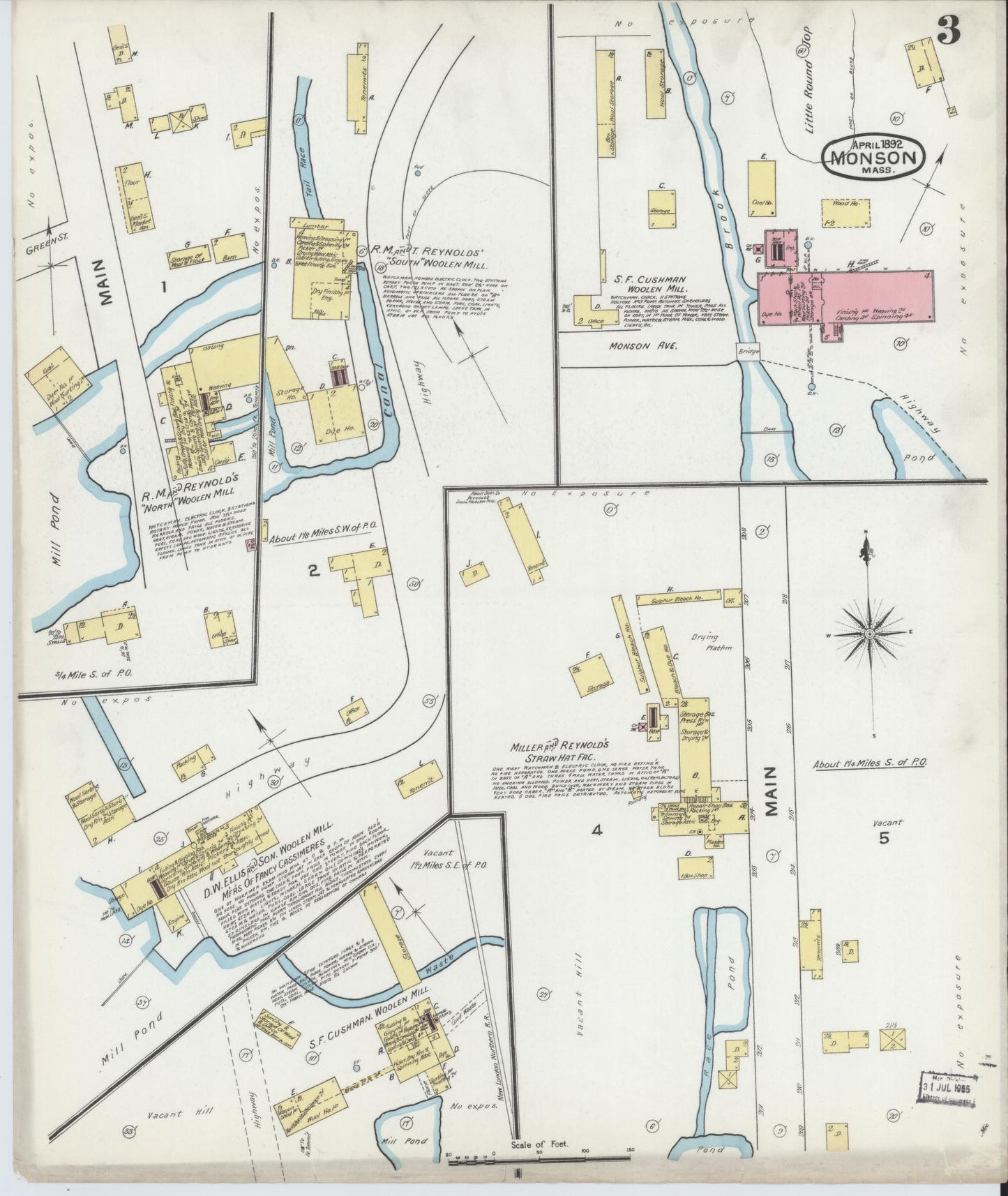 Sanborn Fire Insurance Map from Monson, Hampden County, Massachusetts (1892), Sheet #0003 - Complete Map Set gallery image, historic Sanborn map, vintage wall art, Massachusetts Massachusetts