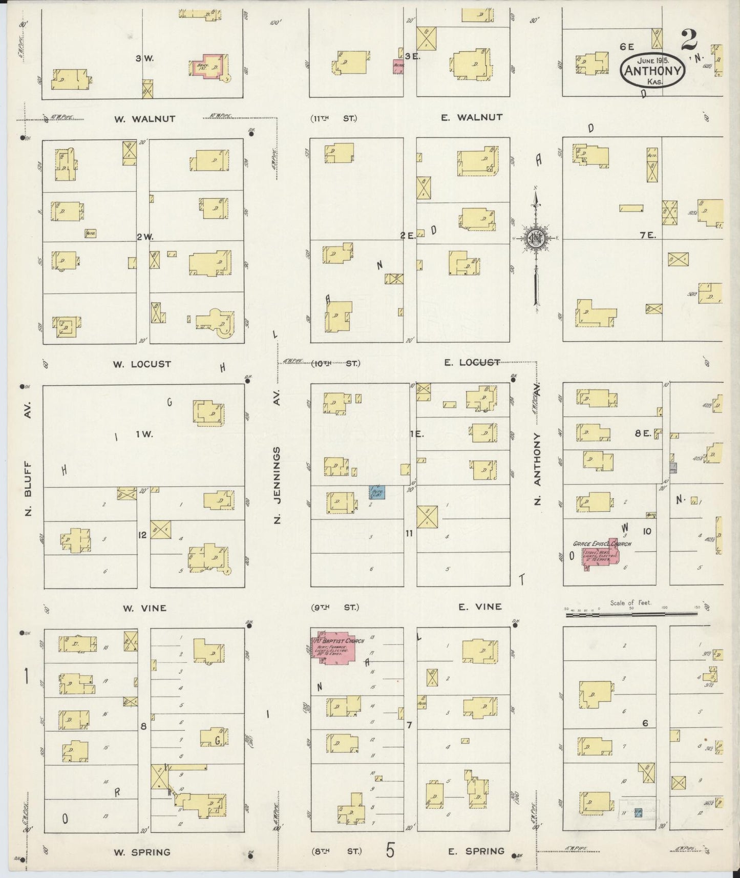 Sanborn Fire Insurance Map from Anthony, Harper County, Kansas (1915), Sheet #0002 - Historic Sanborn Fire Insurance Map Print, vintage old map wall art, antique decor, genealogy gift, Kansas Kansas map